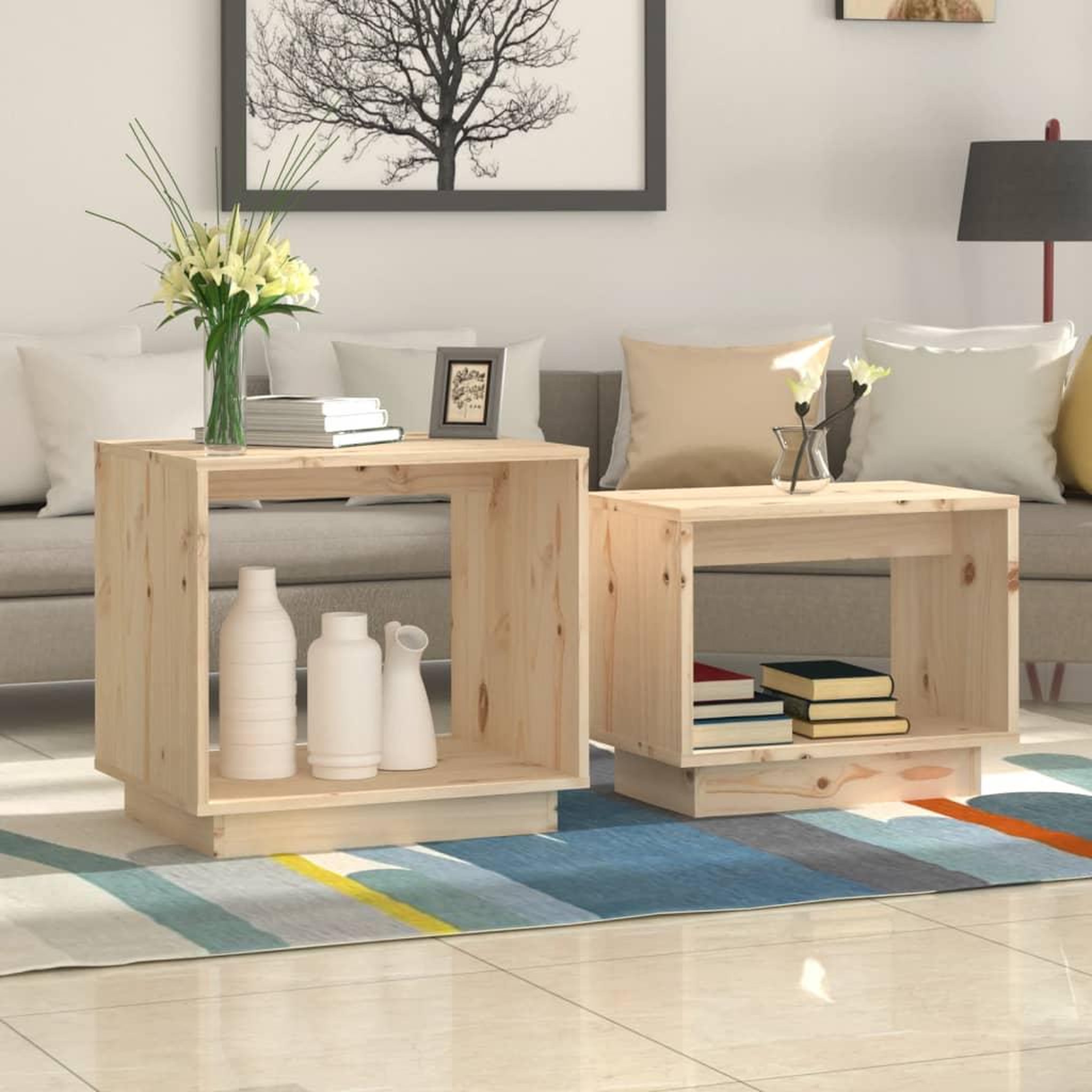 Voir la diapositive 1 : VIDAXL Tables basses gigognes 2 pcs Bois de pin massif