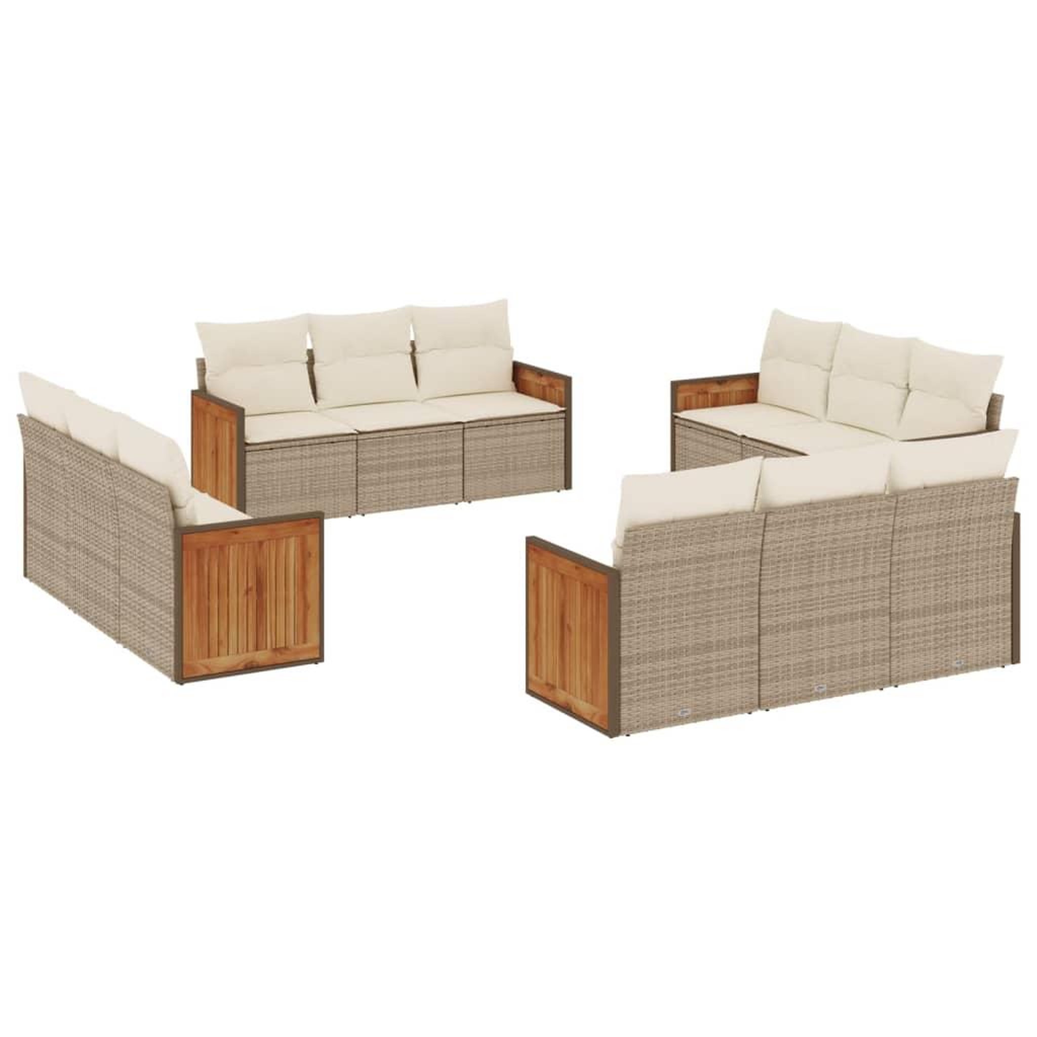 Voir la diapositive 2 : VIDAXL Salon de jardin avec coussins 12 pcs beige resine tressee