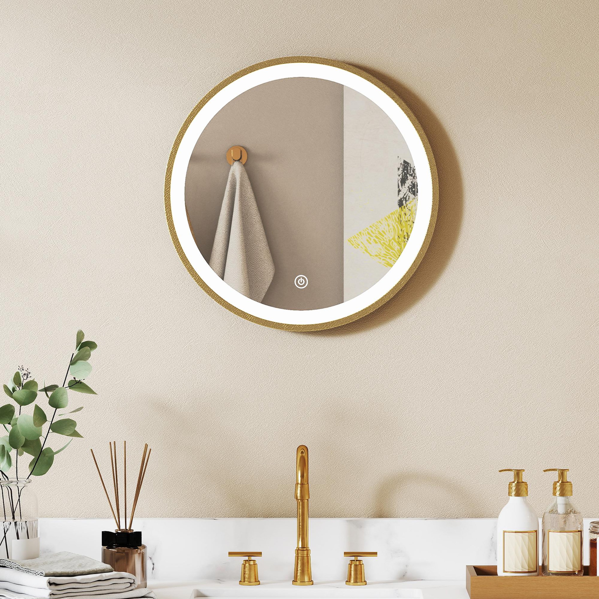 Voir la diapositive 6 : HOMCOM Miroir salle de bain avec éclairage led rond verre doré