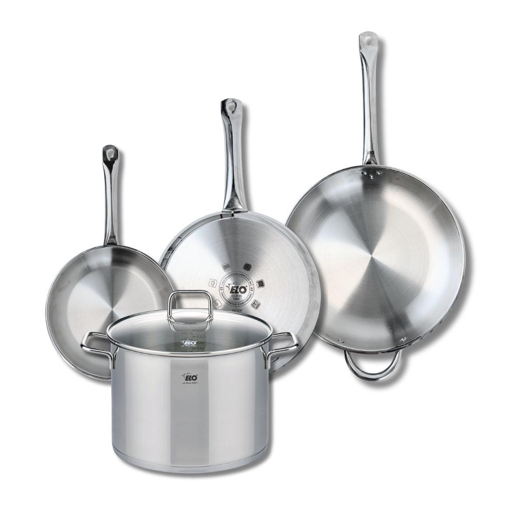 ELO Ensemble de 3 poêles de cuisson 24, 28 et 32 cm et 1 faitout 26 cm elo profi citrin