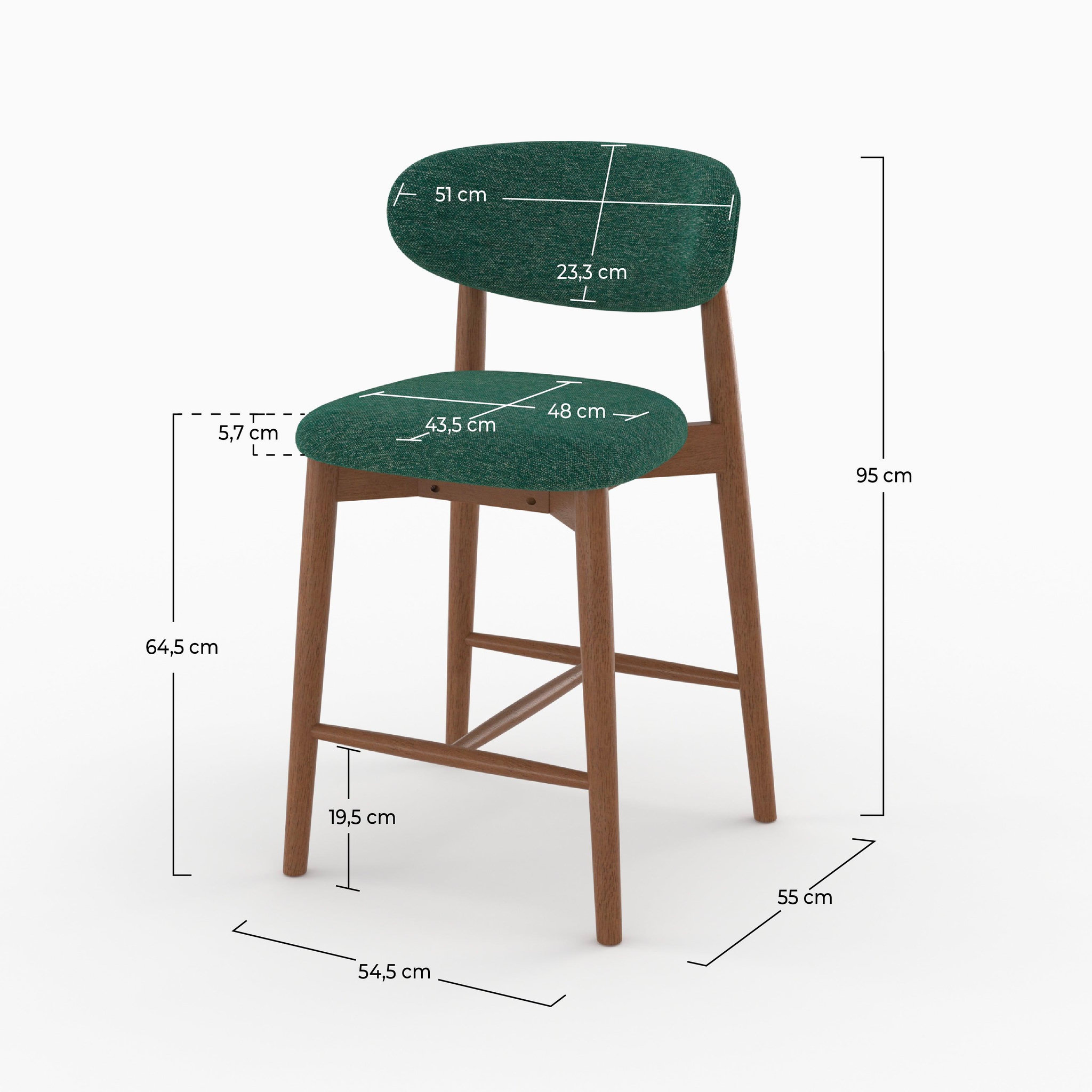 Voir la diapositive 4 : MAISON PAVANE Lot de 2 chaises pour ilot central 64,5 cm en tissu vert sapin-yuna