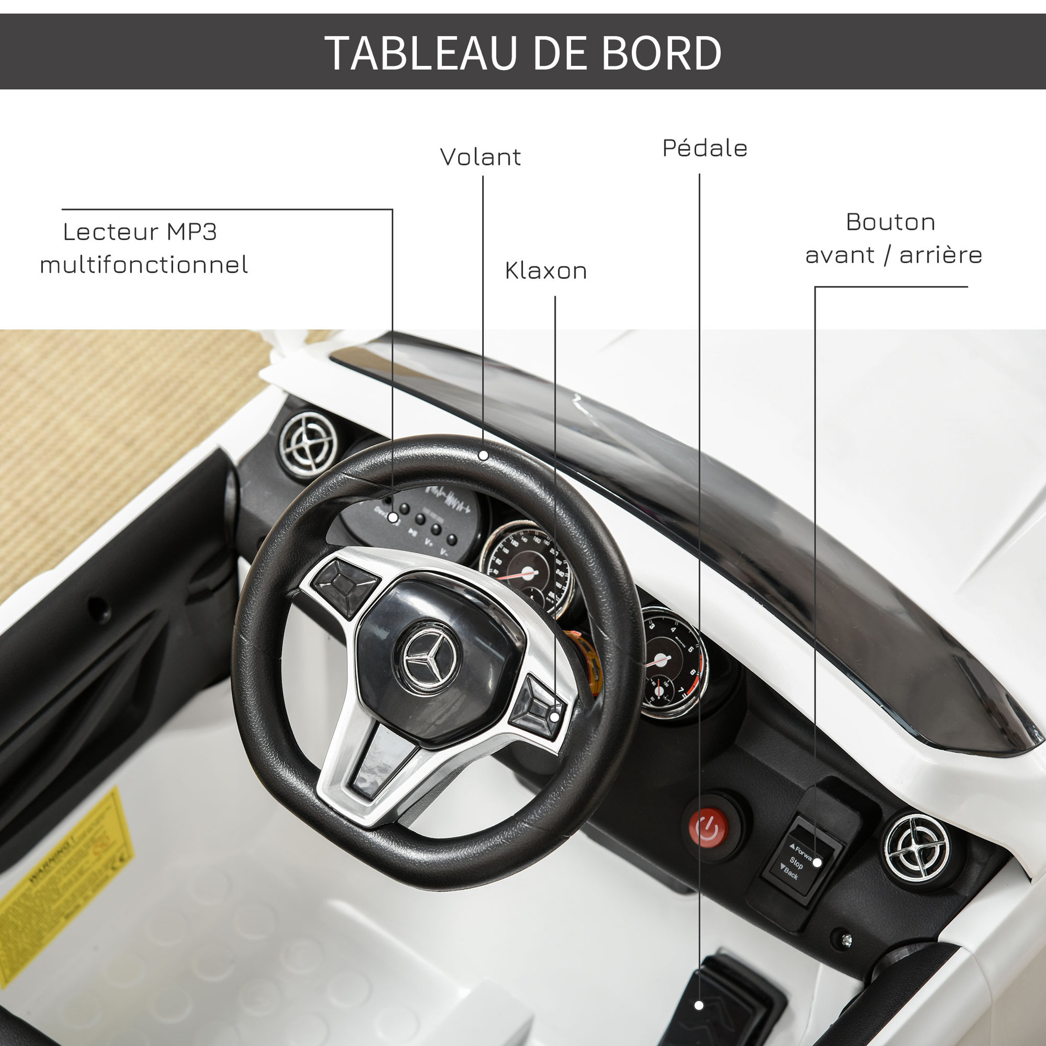 Voir la diapositive 6 : HOMCOM Voiture véhicule électrique enfant 6 V 7 Km/h max. télécommande effets sonores + lumineux Mercedes GLA AMG blanc