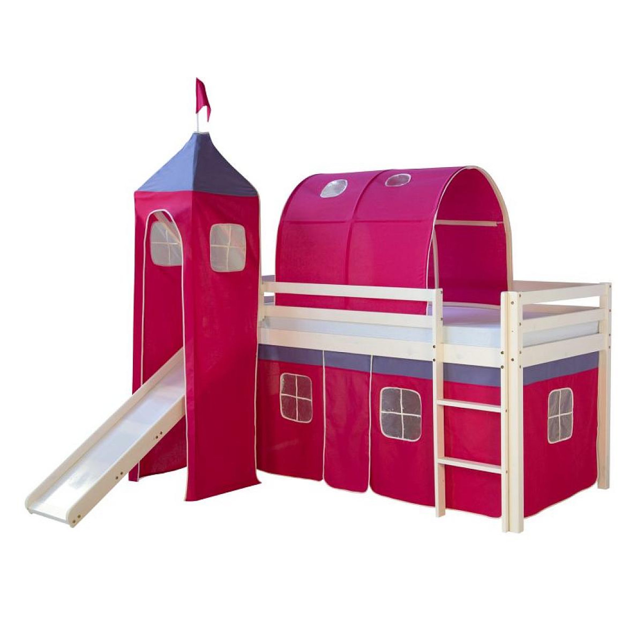 HomeStyle4U Lit rose mi-haut 90x200 cm avec tour toboggan matelas