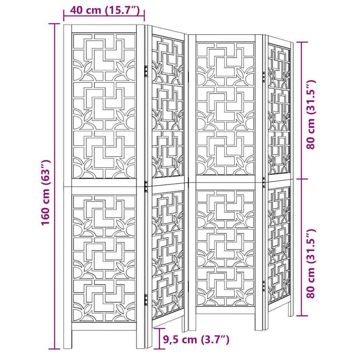 VIDAXL Cloison de separation 4 panneaux marron bois paulownia massif