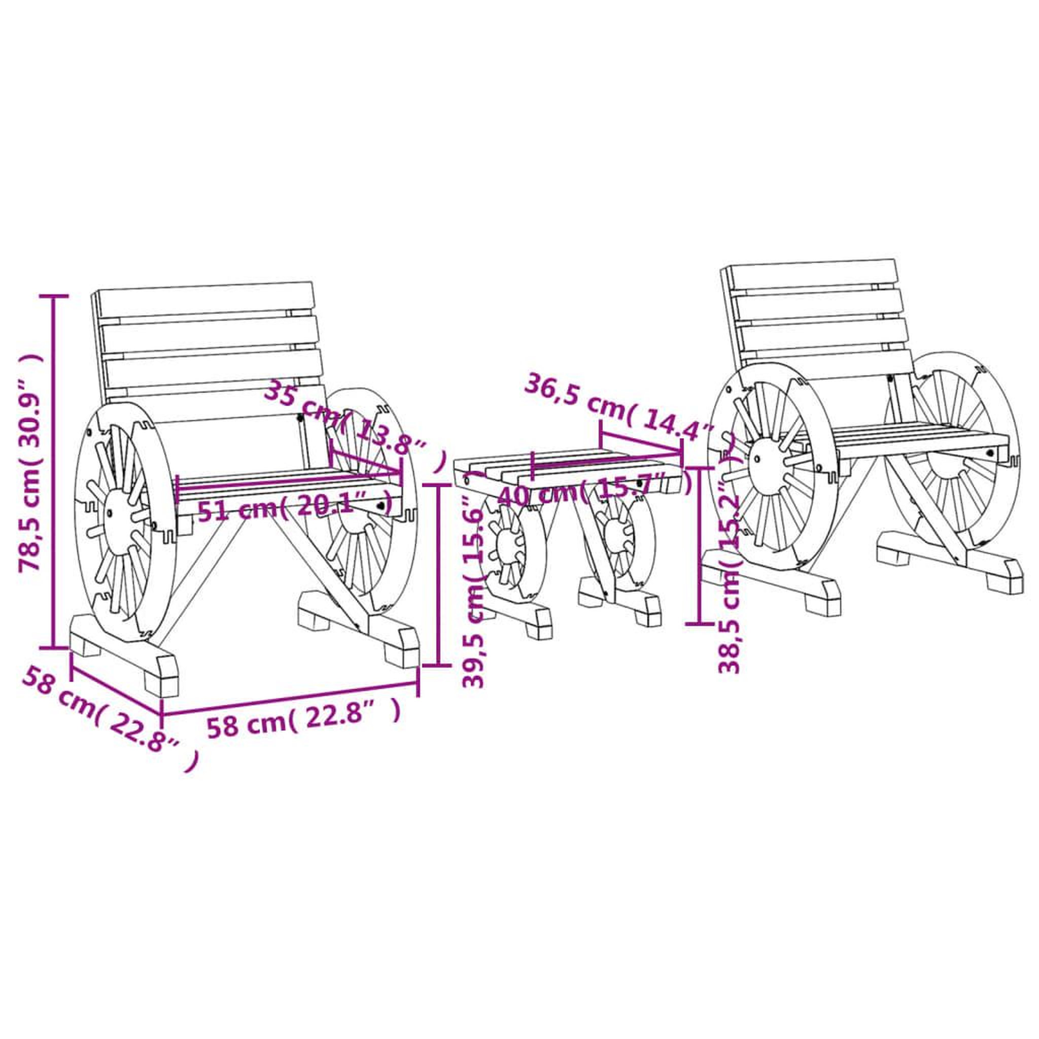 Voir la diapositive 6 : VIDAXL Salon de jardin 3 pcs bois de sapin massif