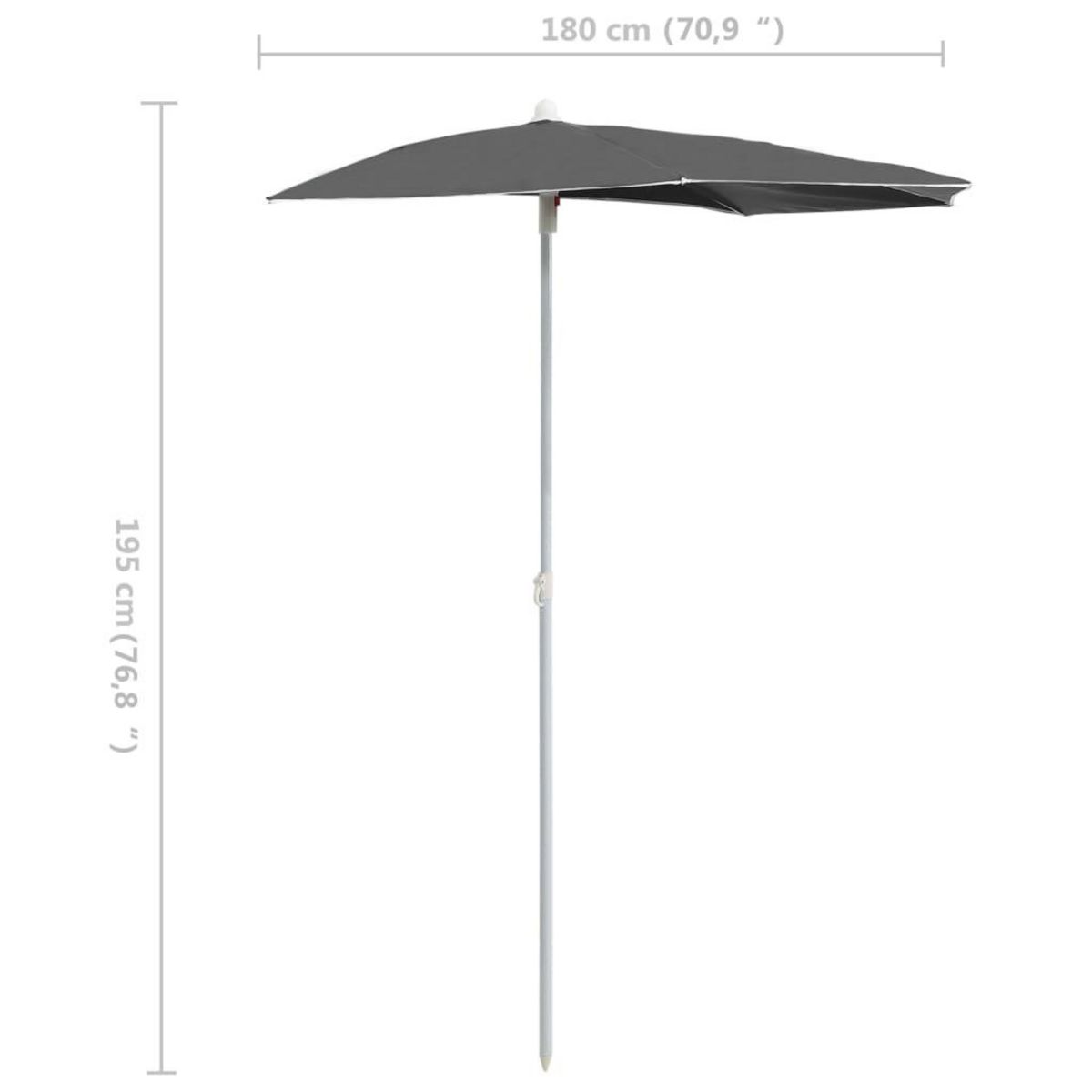 VIDAXL Demi-parasol de jardin avec mat 180x90 cm anthracite