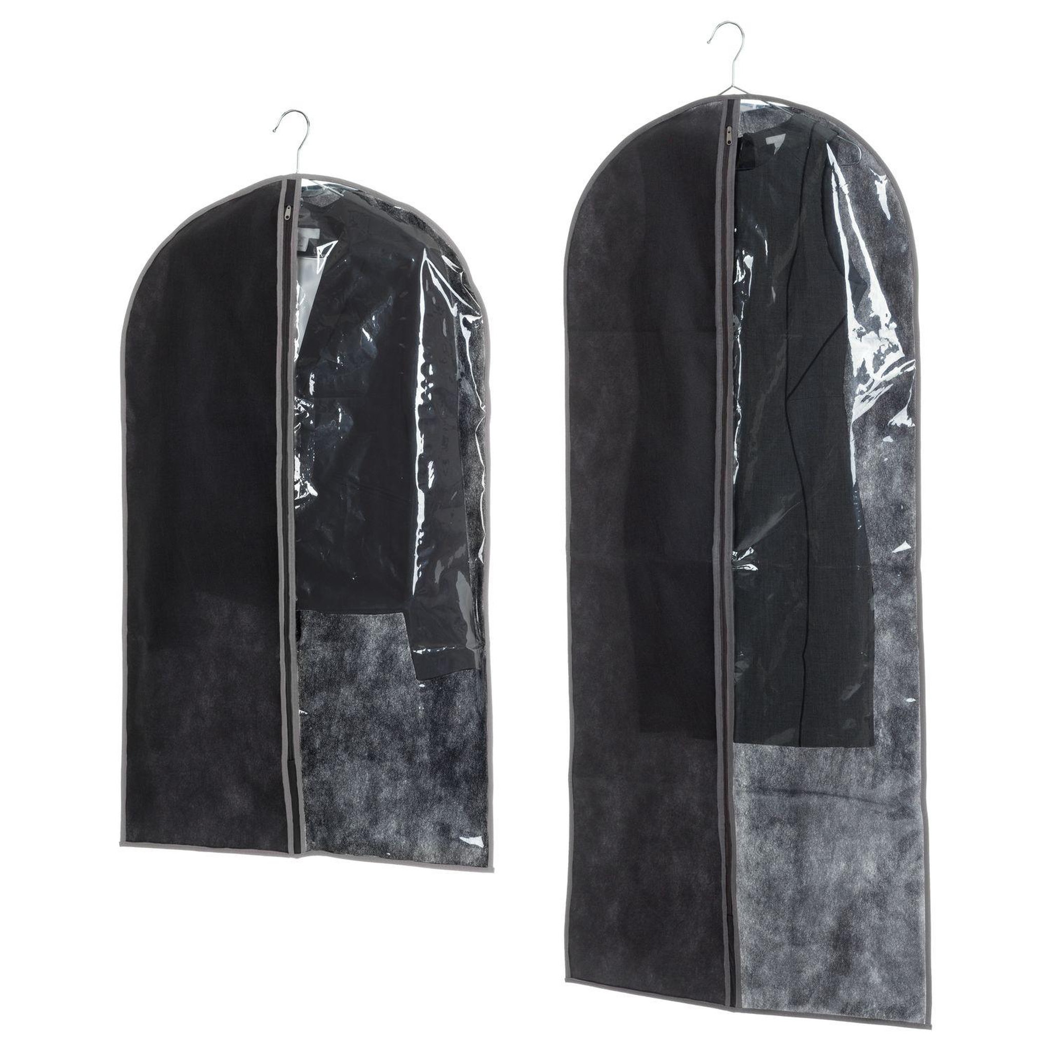 TOILINUX Lot 2x 2 Housses pour costume - 135 x 60 et 100 x 60 cm - Noir et taupe
