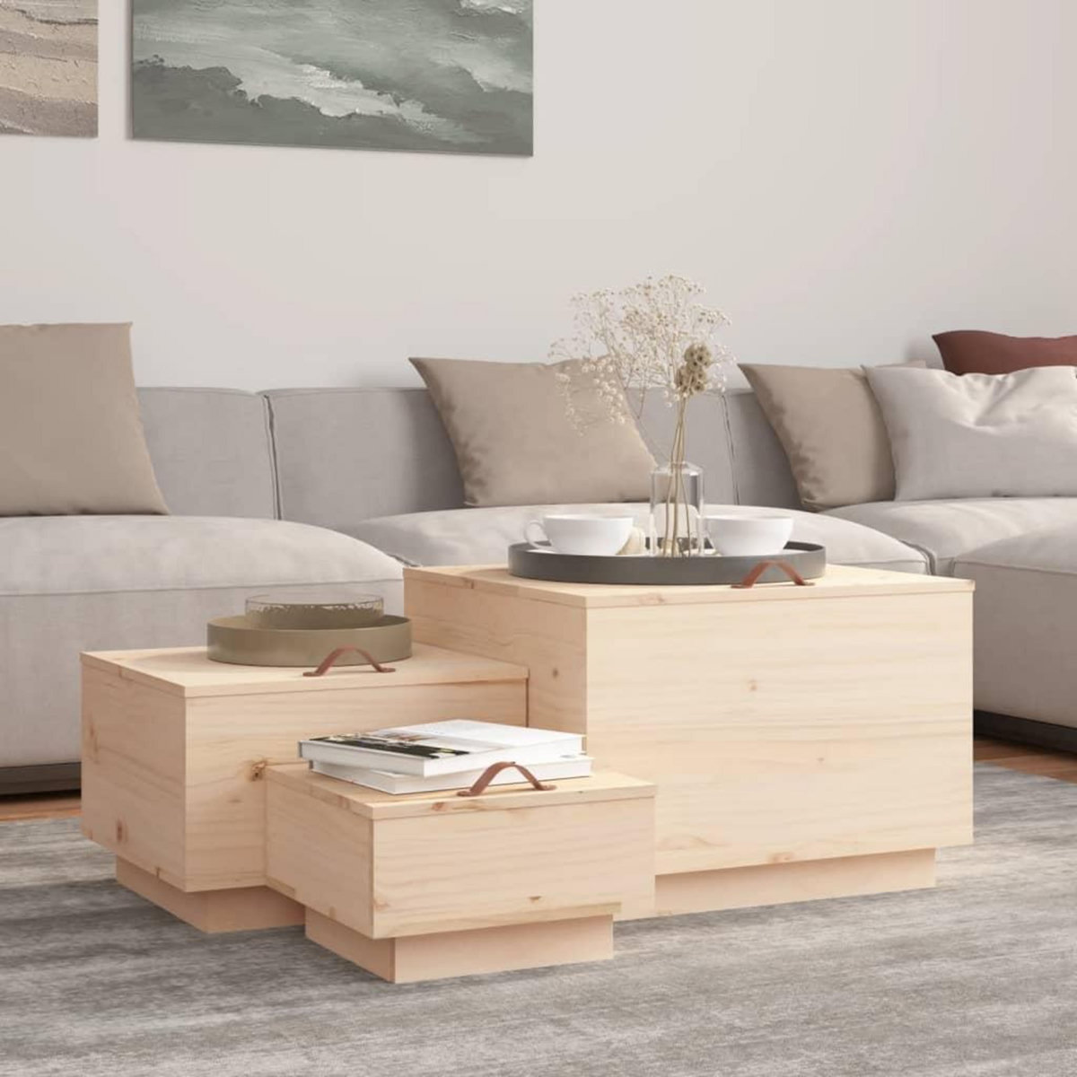 VIDAXL Boîtes de rangement avec couvercles 3 pcs Bois massif de pin