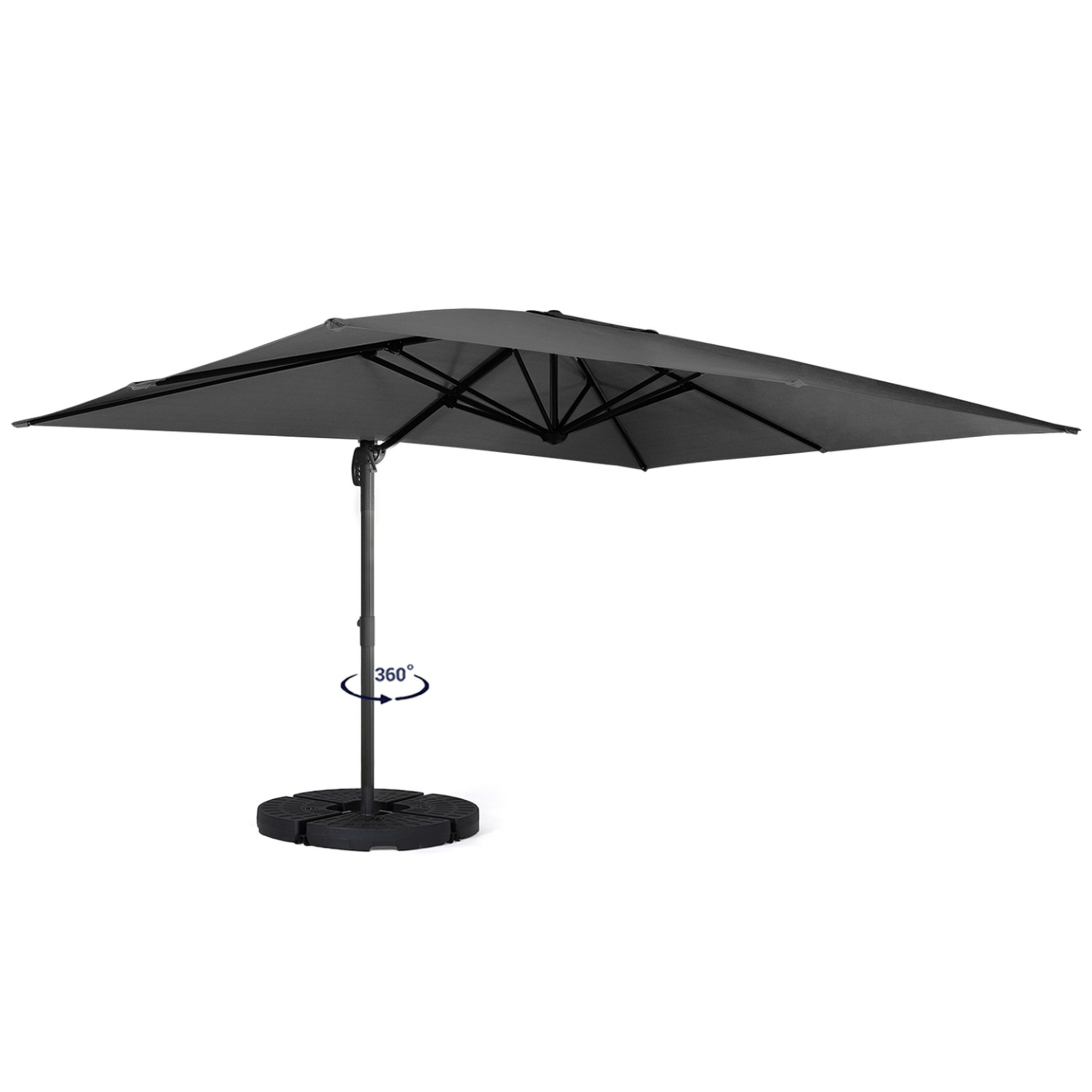 Voir la diapositive 4 : ID MARKET Parasol déporté inclinable rotatif 360 calvi gris 3x4 m avec 4 dalles et housse