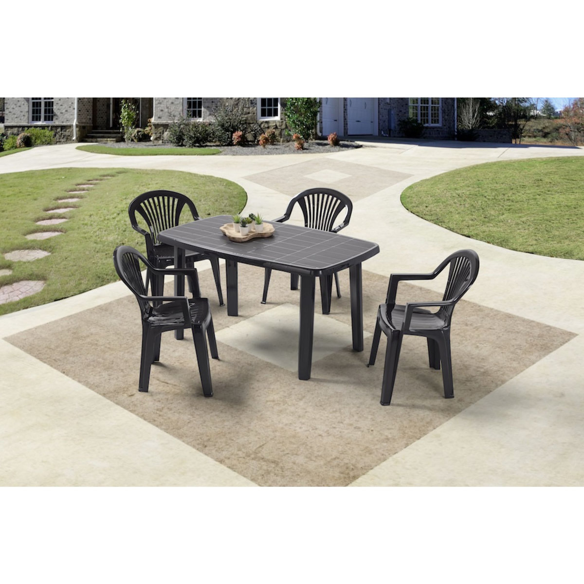 Salon de jardin - 4 places - Résine - Gris anthracite - SORRENTO