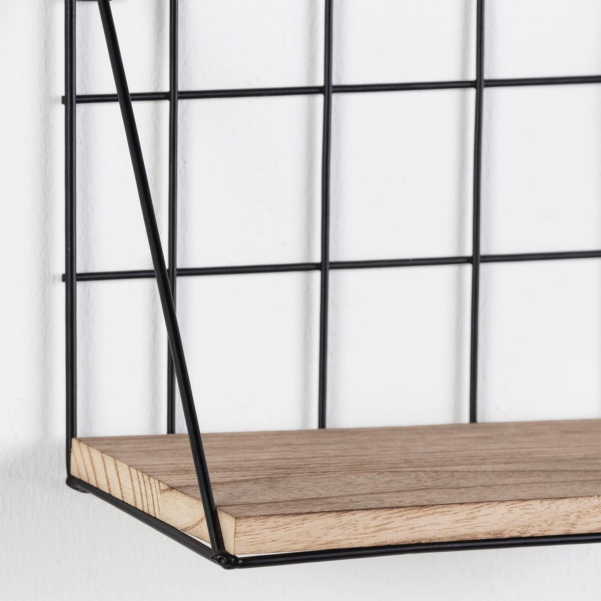 VS VENTA-STOCK Set de 3 étagères murales Amede métal noir et bois paulownia