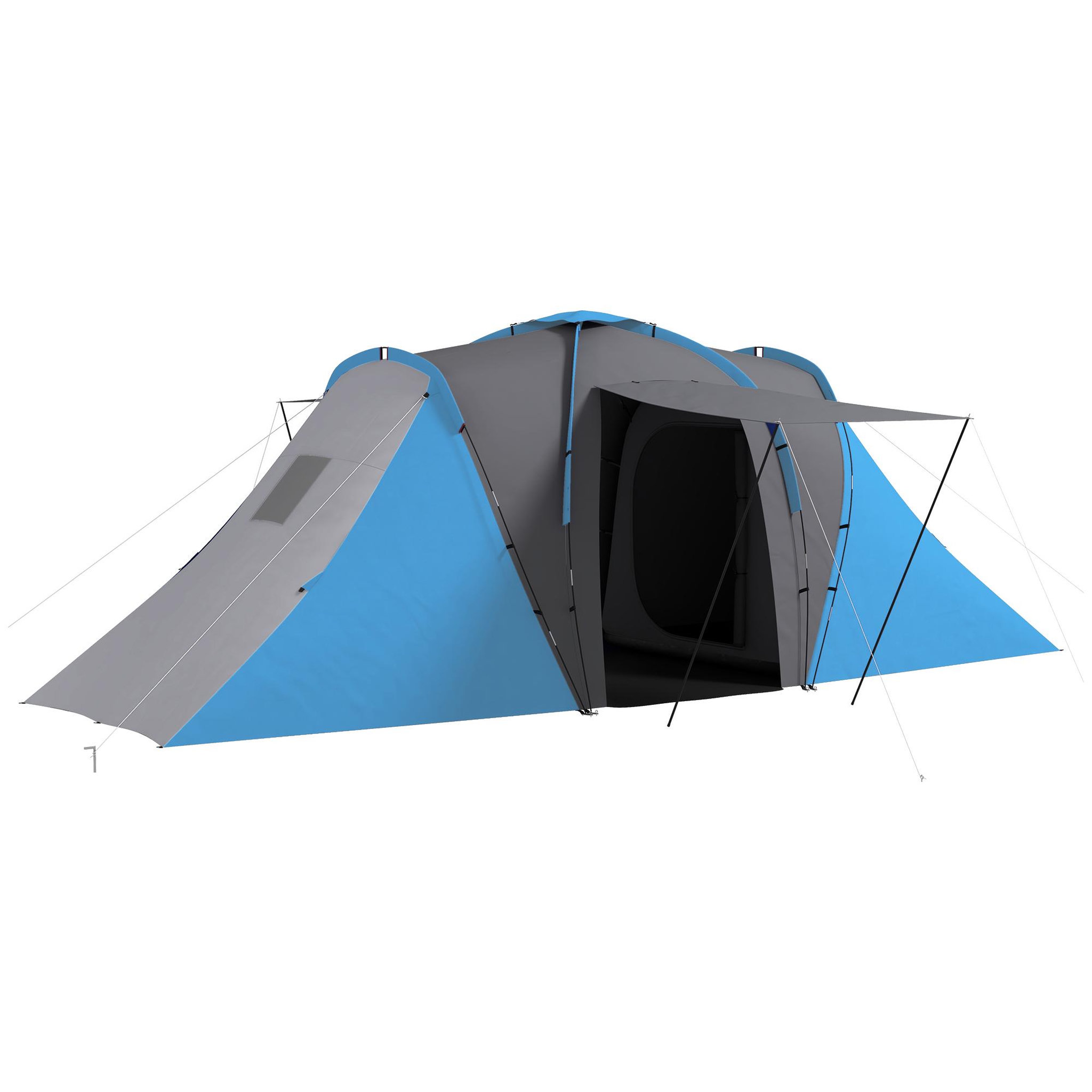 OUTSUNNY Tente de camping familiale 4-6 pers. - tente tunnel 2 grandes portes sac inclus - fibre verre polyester gris bleu