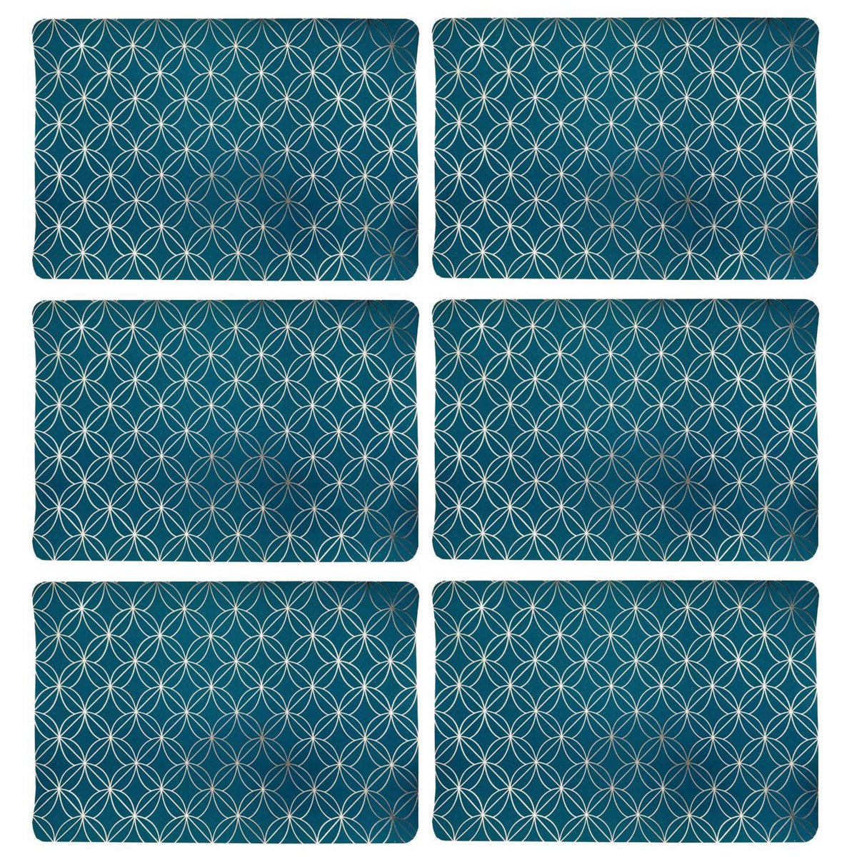 HABITABLE Lot de 6 sets de table motif géométrique avec encre métallique OTTO - 30 x 45 cm - Or et vert