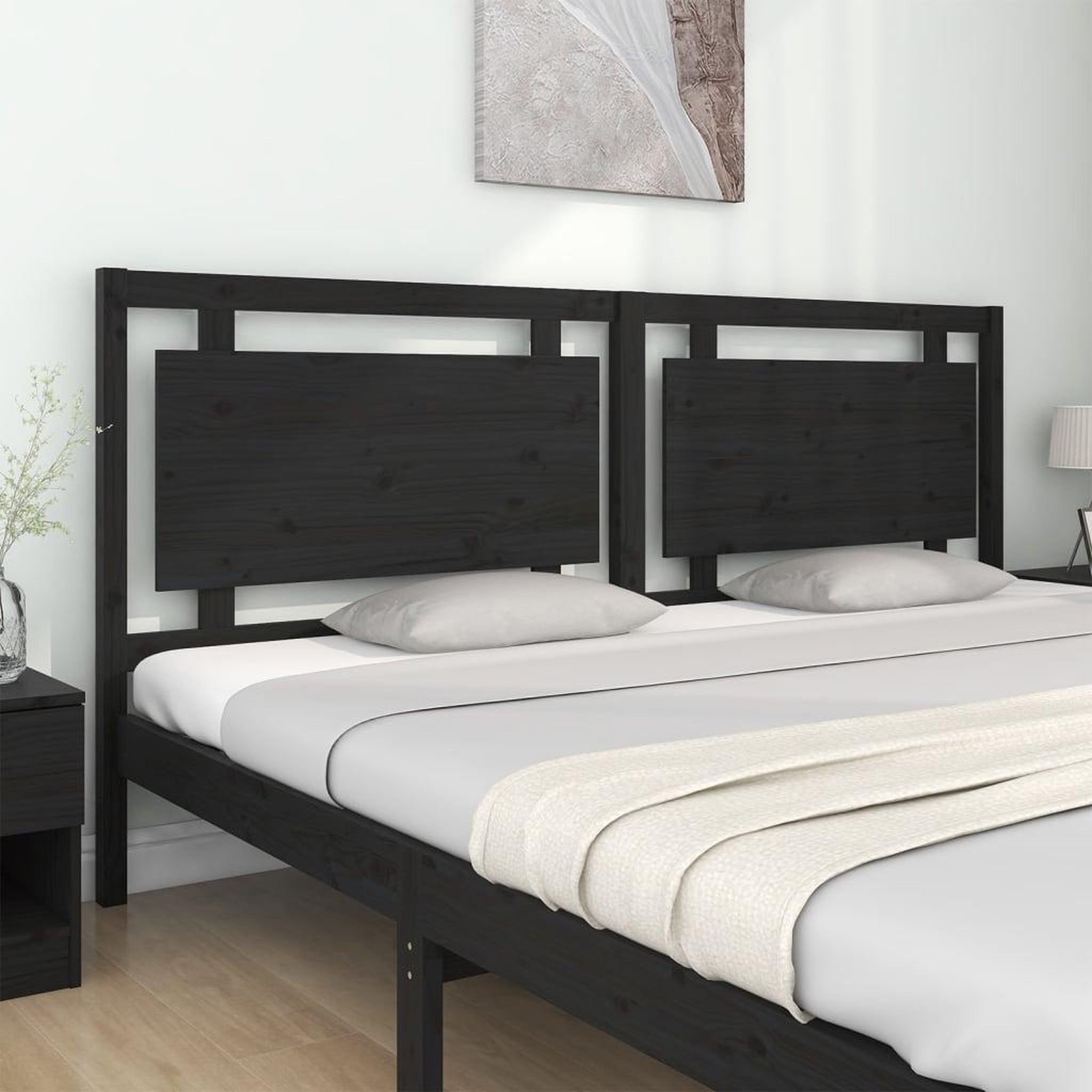 Voir la diapositive 3 : VIDAXL Tete de lit Noir 205,5x4x100 cm Bois massif de pin