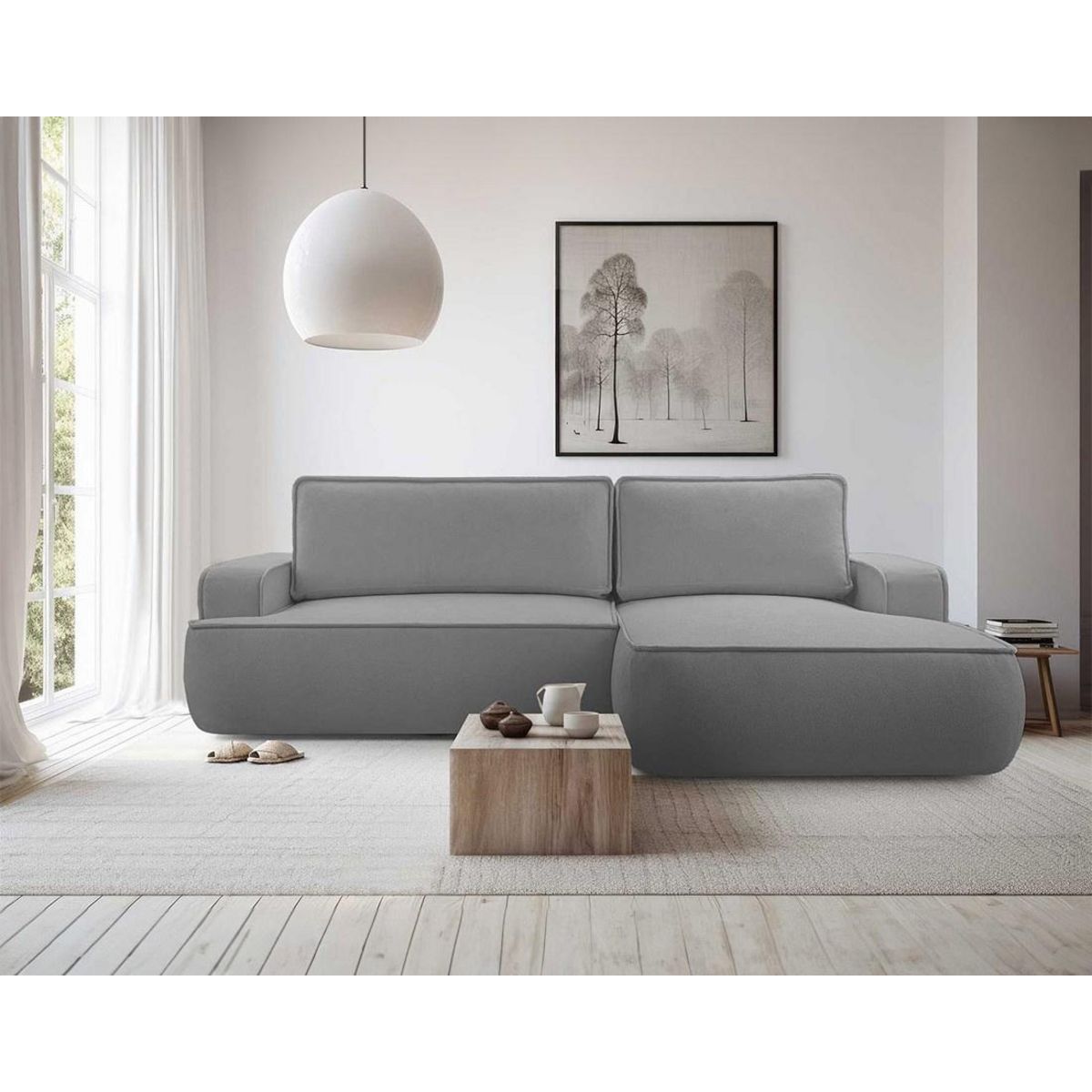 BEST MOBILIER Nessino - canapé d'angle droit 4 places - convertible avec coffre - en tissu texturé