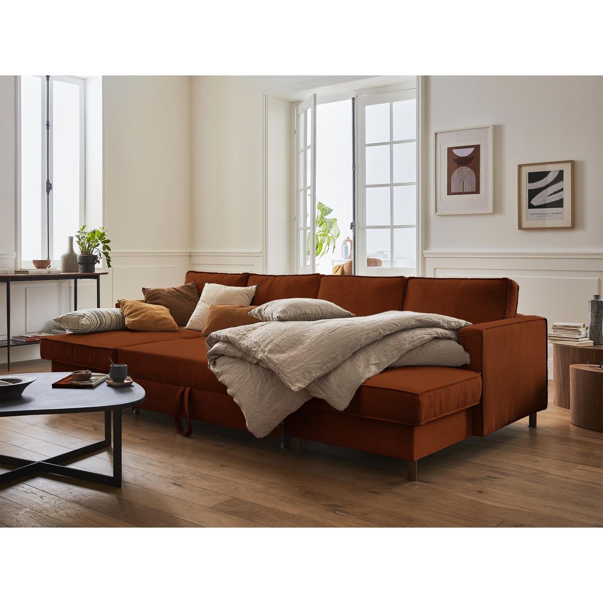 LISA DESIGN Jake - canapé panoramique en u - 7 places - convertible avec coffre - en velours côtelé