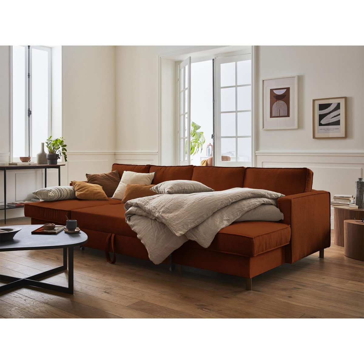 LISA DESIGN Jake - canapé panoramique en u - 7 places - convertible avec coffre - en velours côtelé