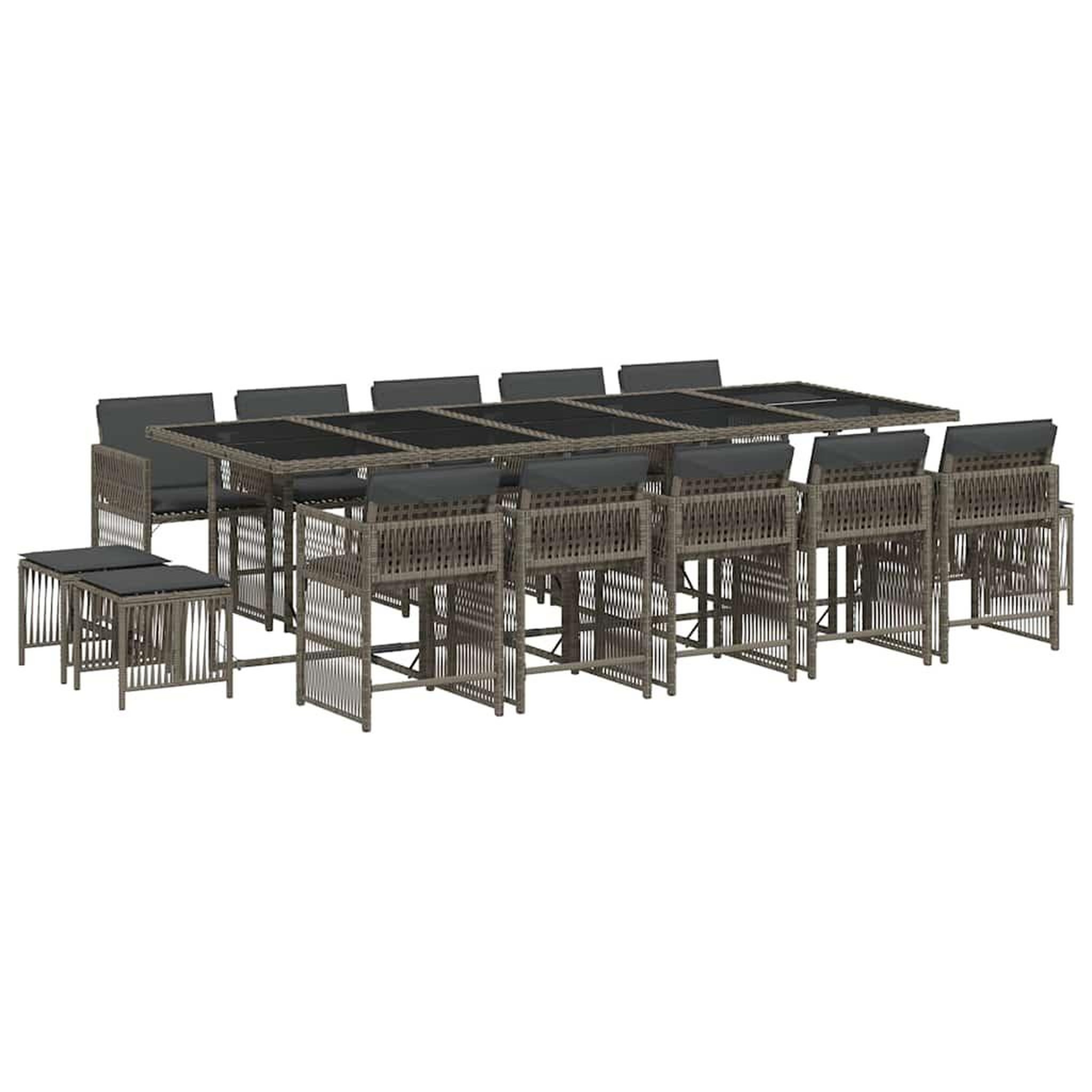 Voir la diapositive 2 : VIDAXL Ensemble a manger de jardin 15 pcs coussins gris resine tressee