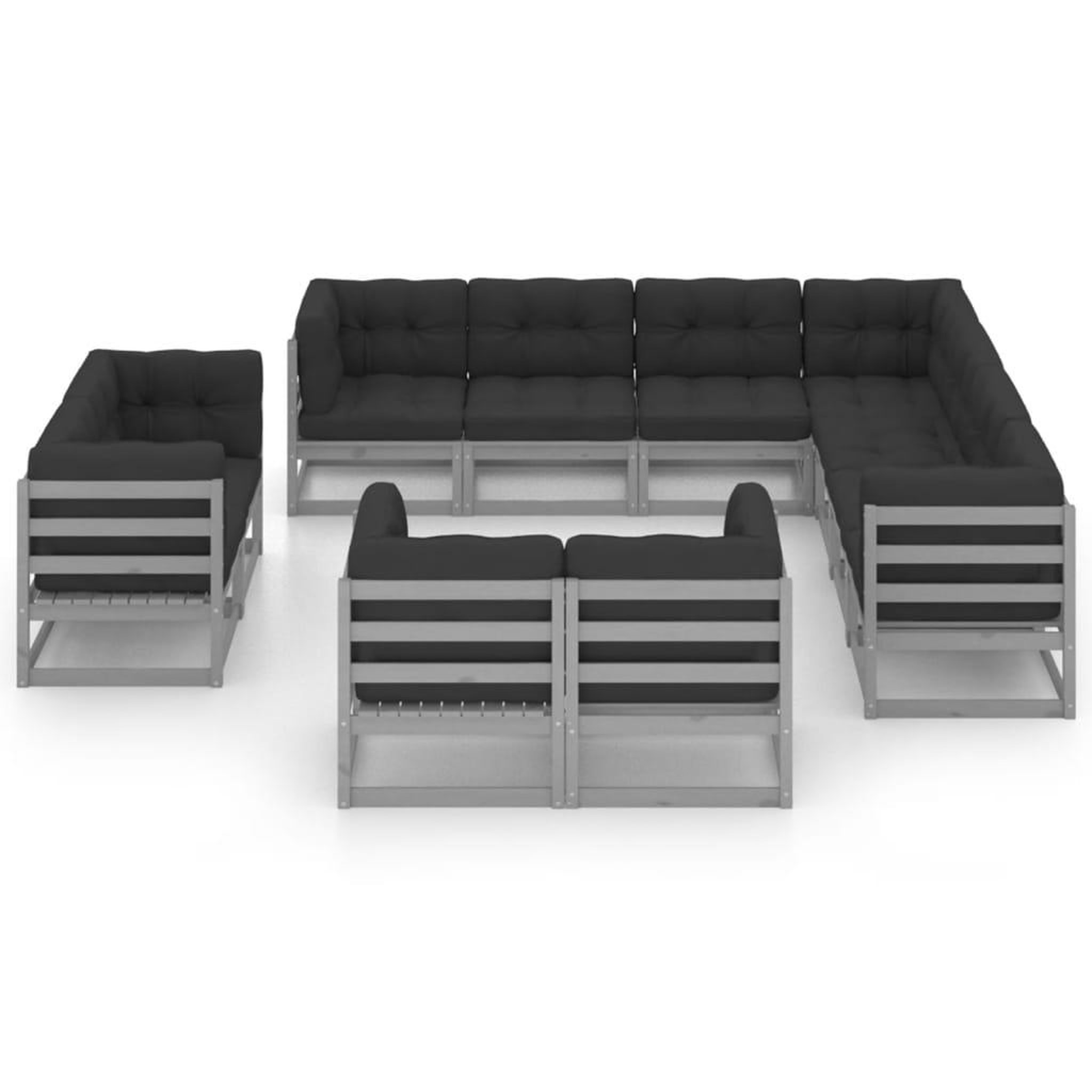 Voir la diapositive 3 : VIDAXL Salon de jardin 11 pcs avec coussins Gris Bois de pin massif
