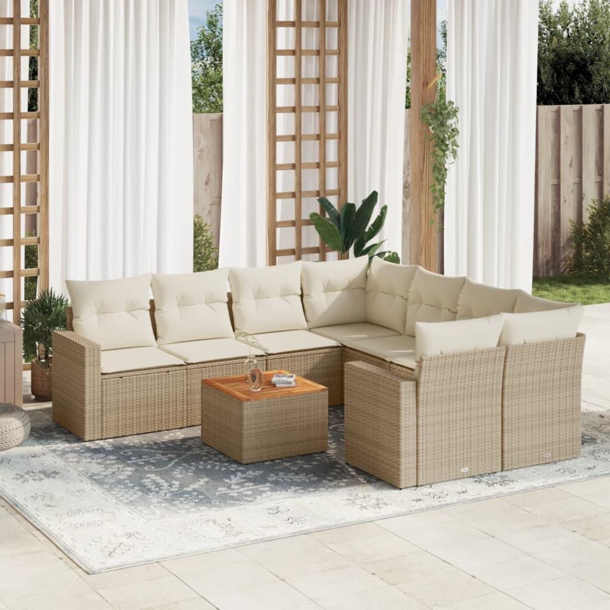 VIDAXL Salon de jardin avec coussins 9 pcs beige resine tressee