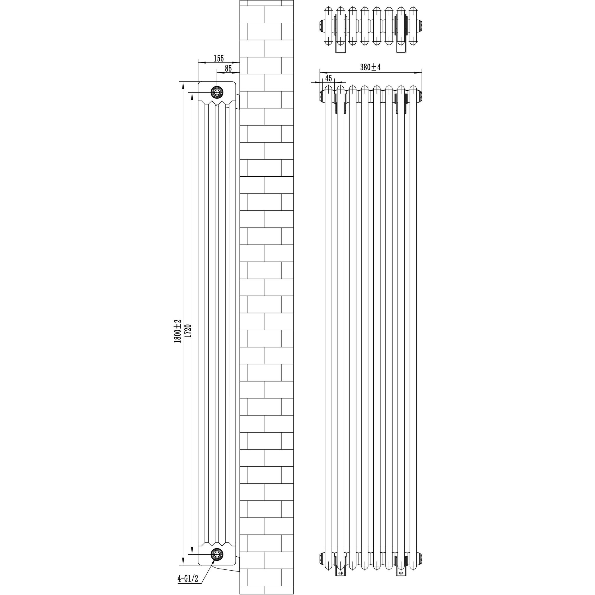 Voir la diapositive 4 : MONSTERSHOP Radiateur traditionnel à 4 colonnes & vannes - 1800 x 380 mm