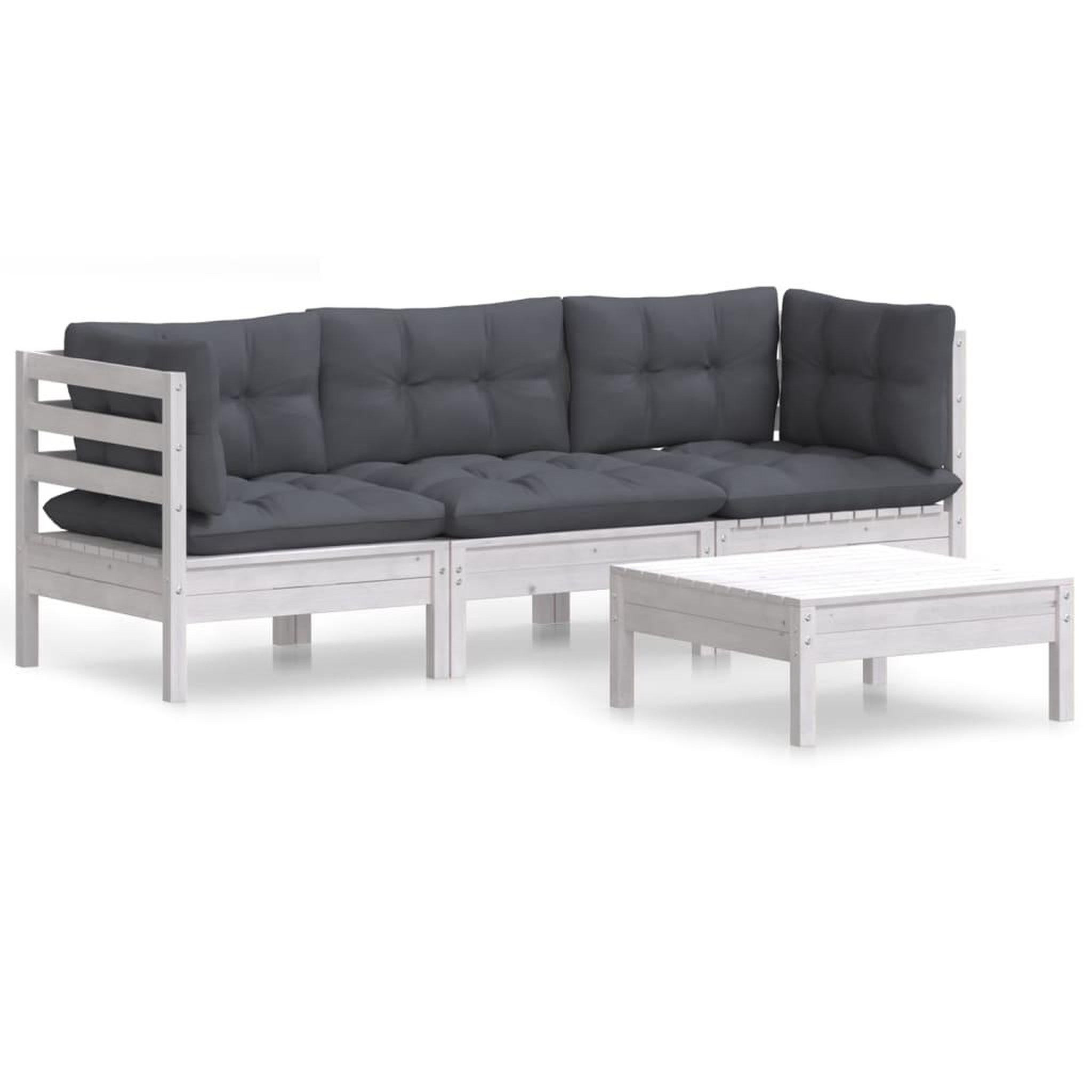 Voir la diapositive 2 : VIDAXL Salon de jardin 4 pcs avec coussins anthracite Bois de pin