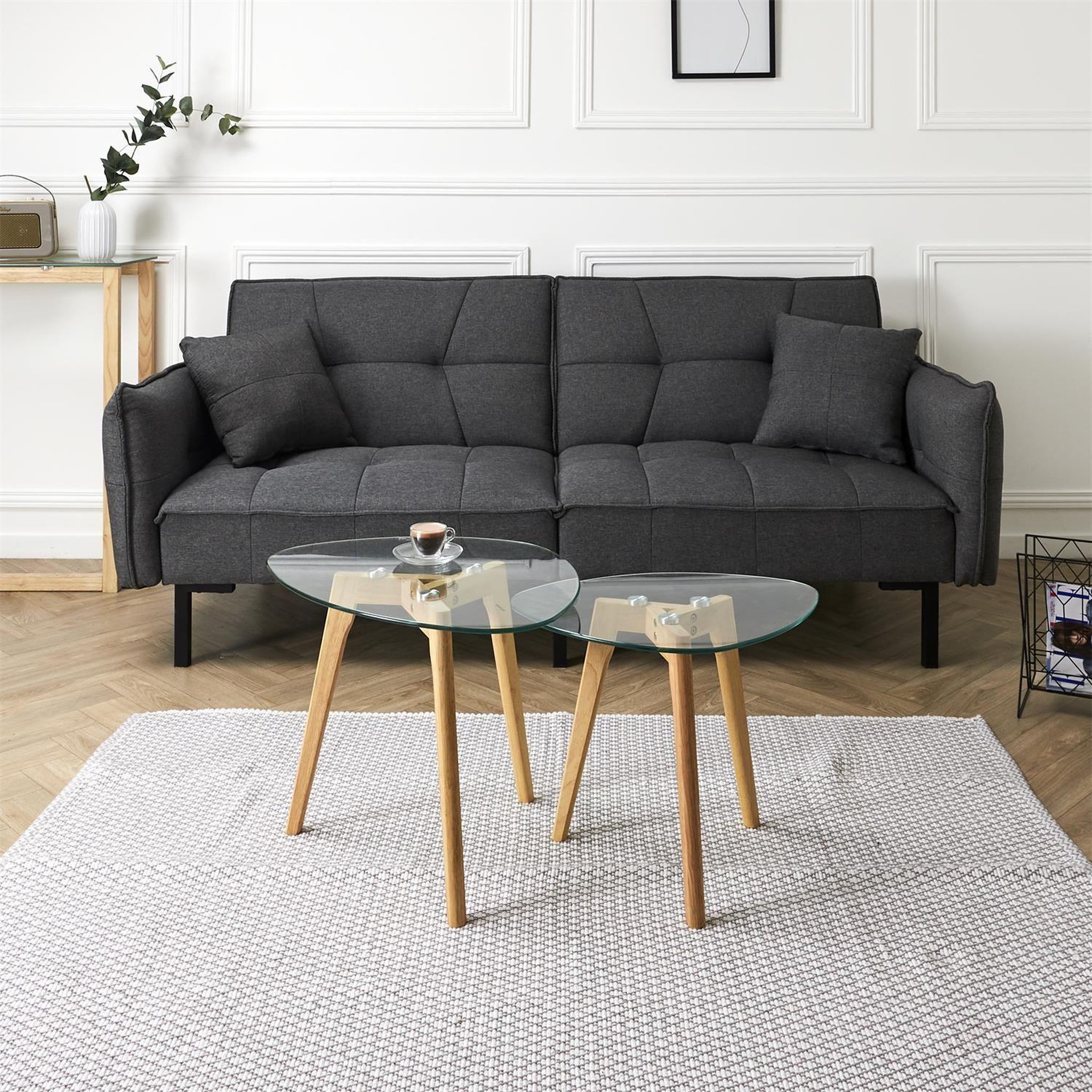 Voir la diapositive 2 : The Home Deco Factory Lot de 2 tables gigognes galet en verre et bois - transparent