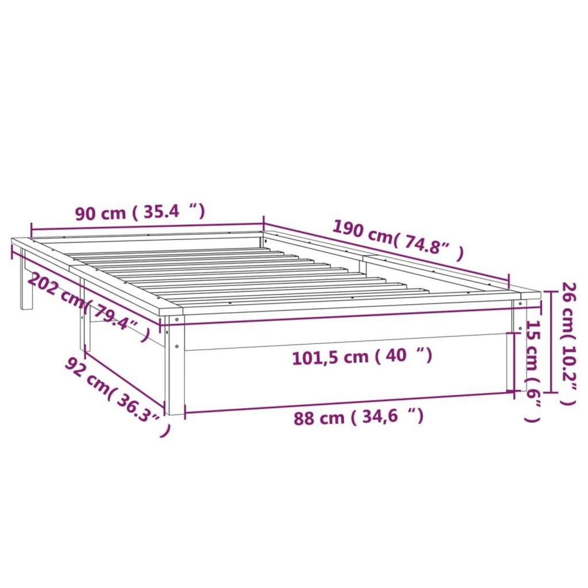VIDAXL Cadre de lit a LED sans matelas 90x190 cm bois massif