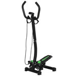HOMCOM Mini stepper avec guidon, extenseurs, écran LCD multifonction et tapis antidérapant noir et vert