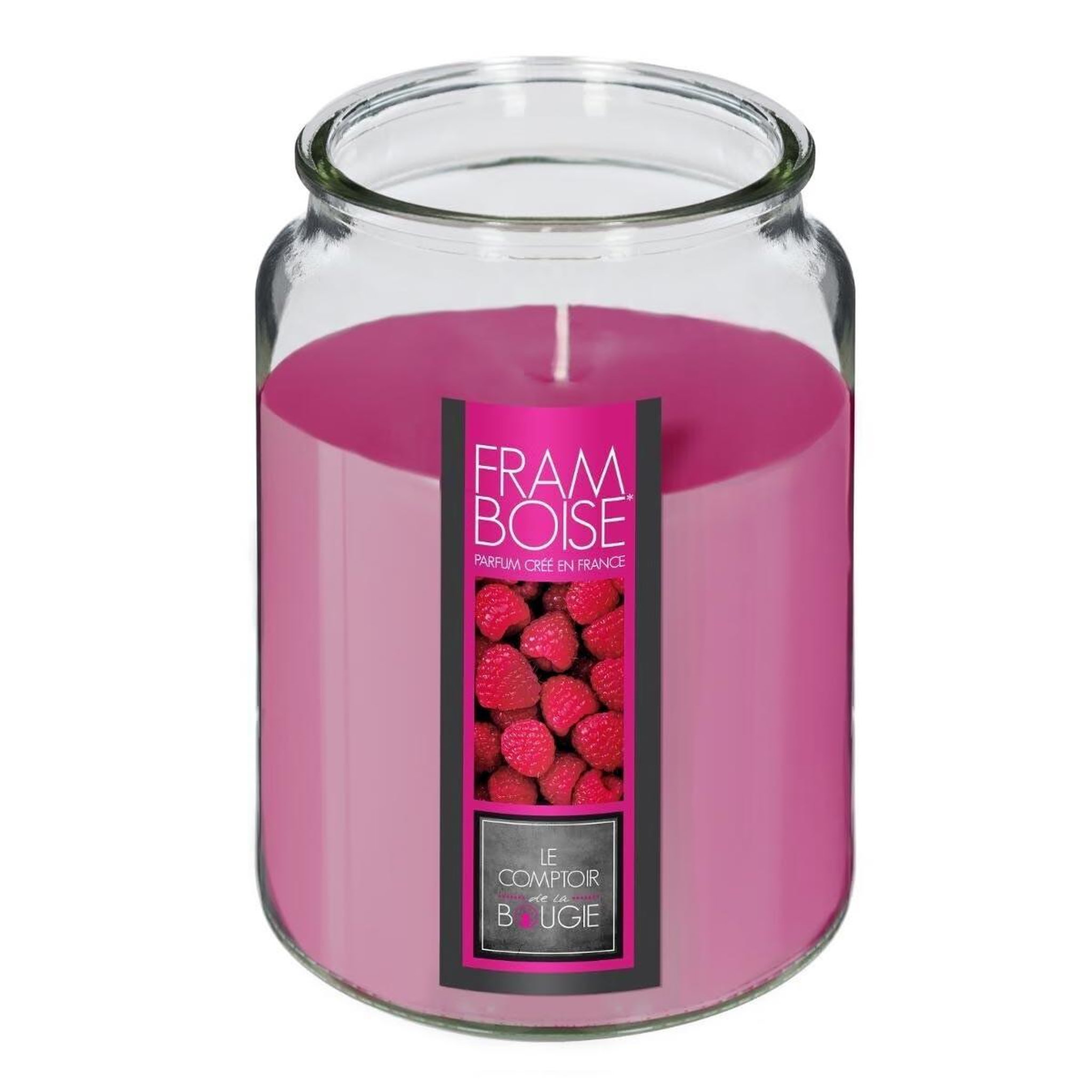 Voir la diapositive 2 : COMPTOIR DE LA BOUGIE Bougie parfumée en verre  couvercle  510g framboise