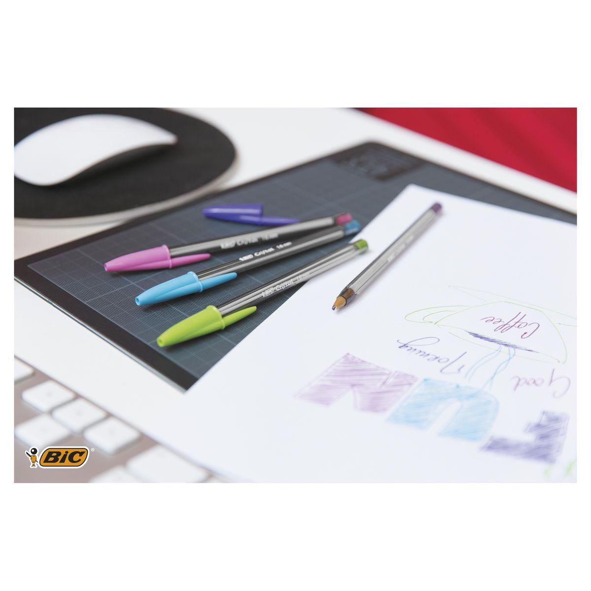 BIC Lot de 10 stylos bille pointe large CRISTAL MULTICOLOUR couleurs assorties