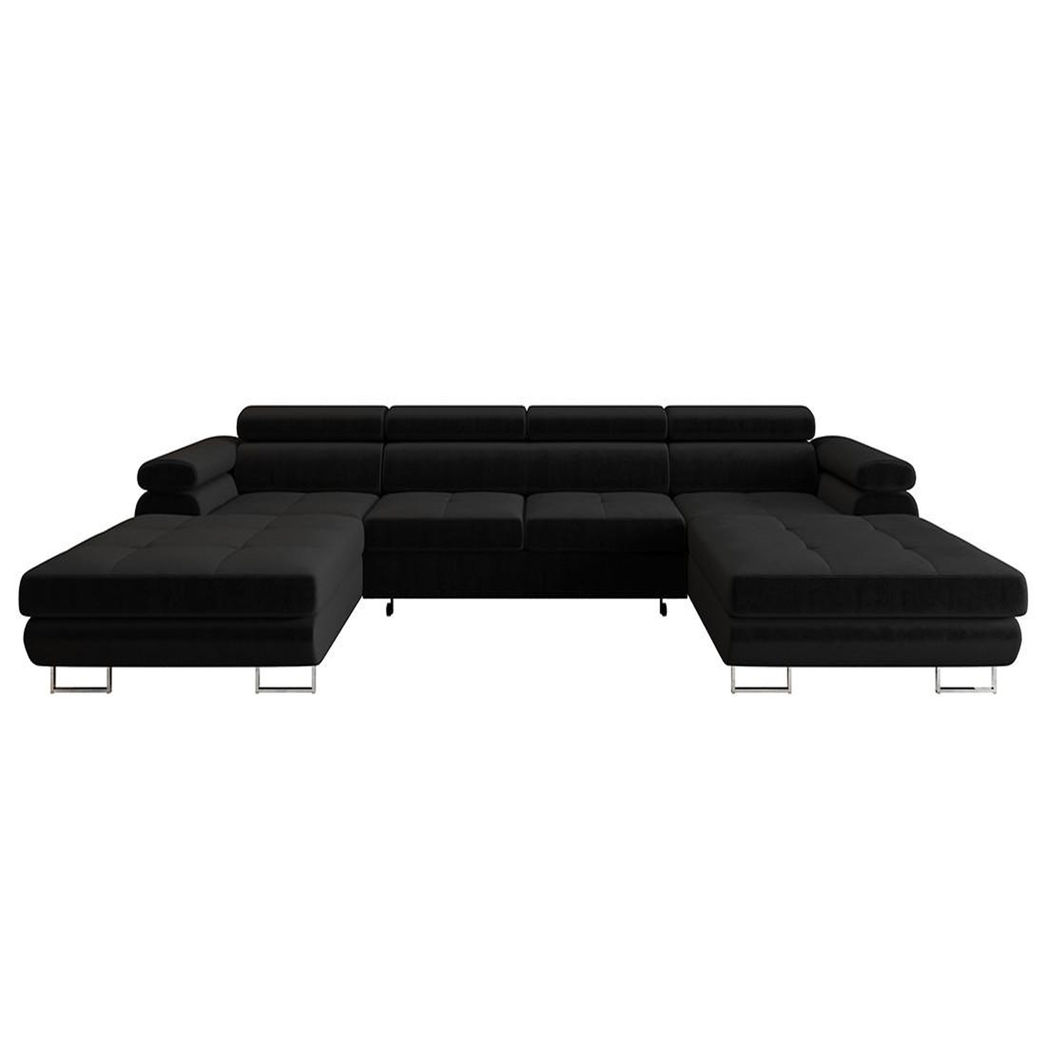 Voir la diapositive 1 : BEST MOBILIER Ayden - canapé panoramique en u 7 places convertible avec coffre et têtières réglables en tissu