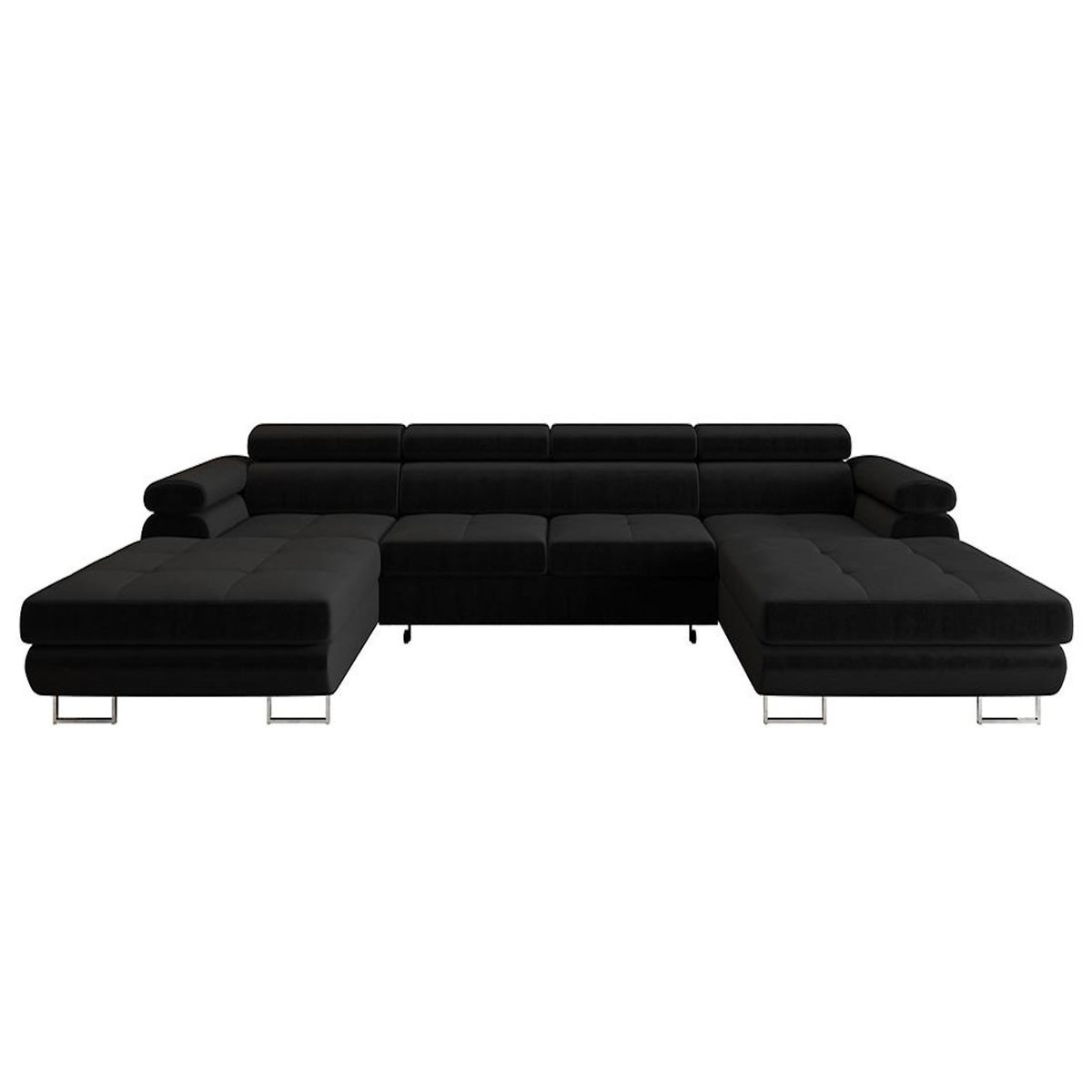 BEST MOBILIER Ayden - canapé panoramique en u 7 places convertible avec coffre et têtières réglables en tissu