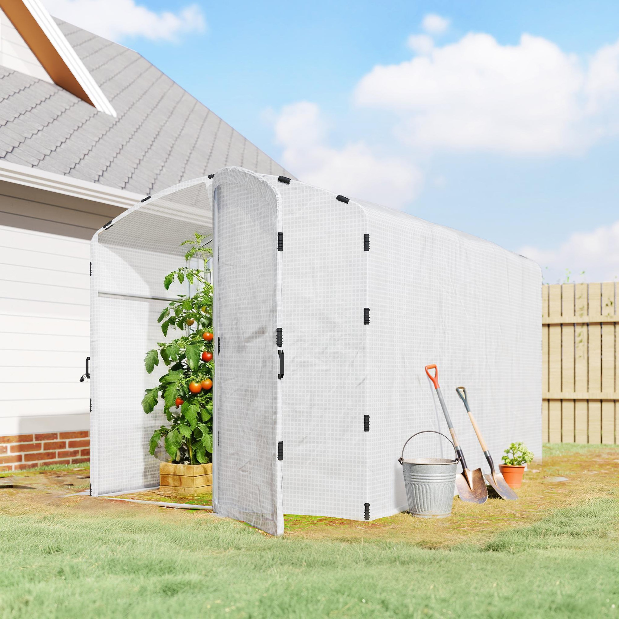 Voir la diapositive 6 : OUTSUNNY Serre tunnel de jardin 6 m² porte bâche PE haute densité 220g/m² blanc