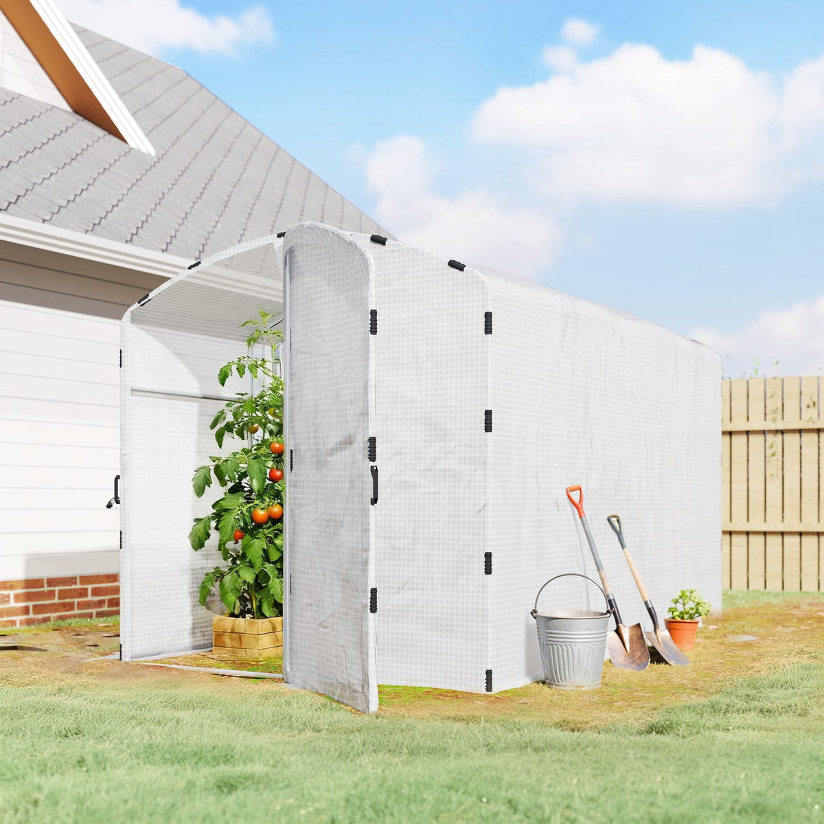 OUTSUNNY Serre tunnel de jardin 6 m² porte bâche PE haute densité 220g/m² blanc