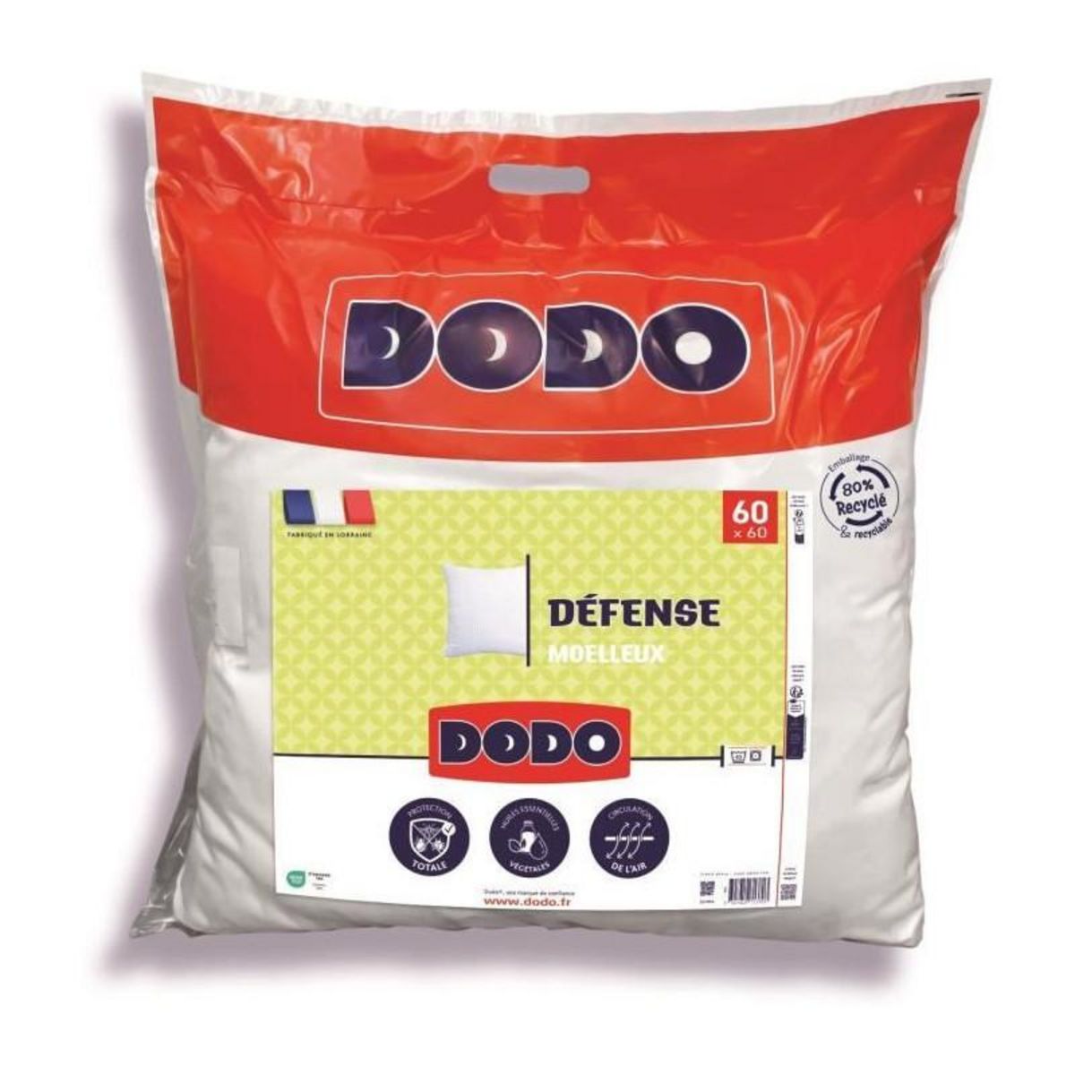 DODO DODO - Oreiller DEFENSE - 60 x 60 cm - 100% Polyester VOLUPT'AIR - Blanc