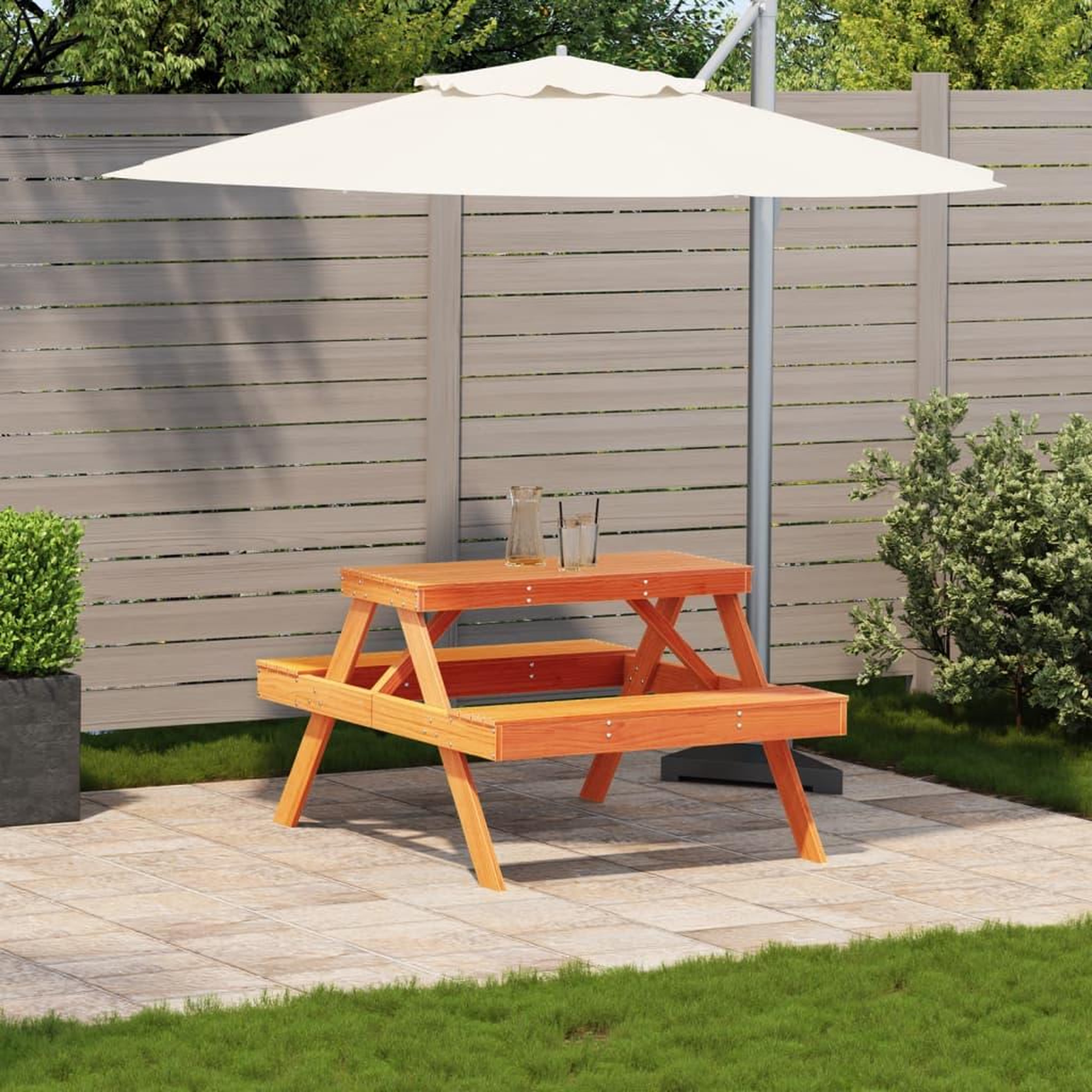 Voir la diapositive 3 : VIDAXL Table de pique-nique cire marron 105x134x75 cm bois massif pin