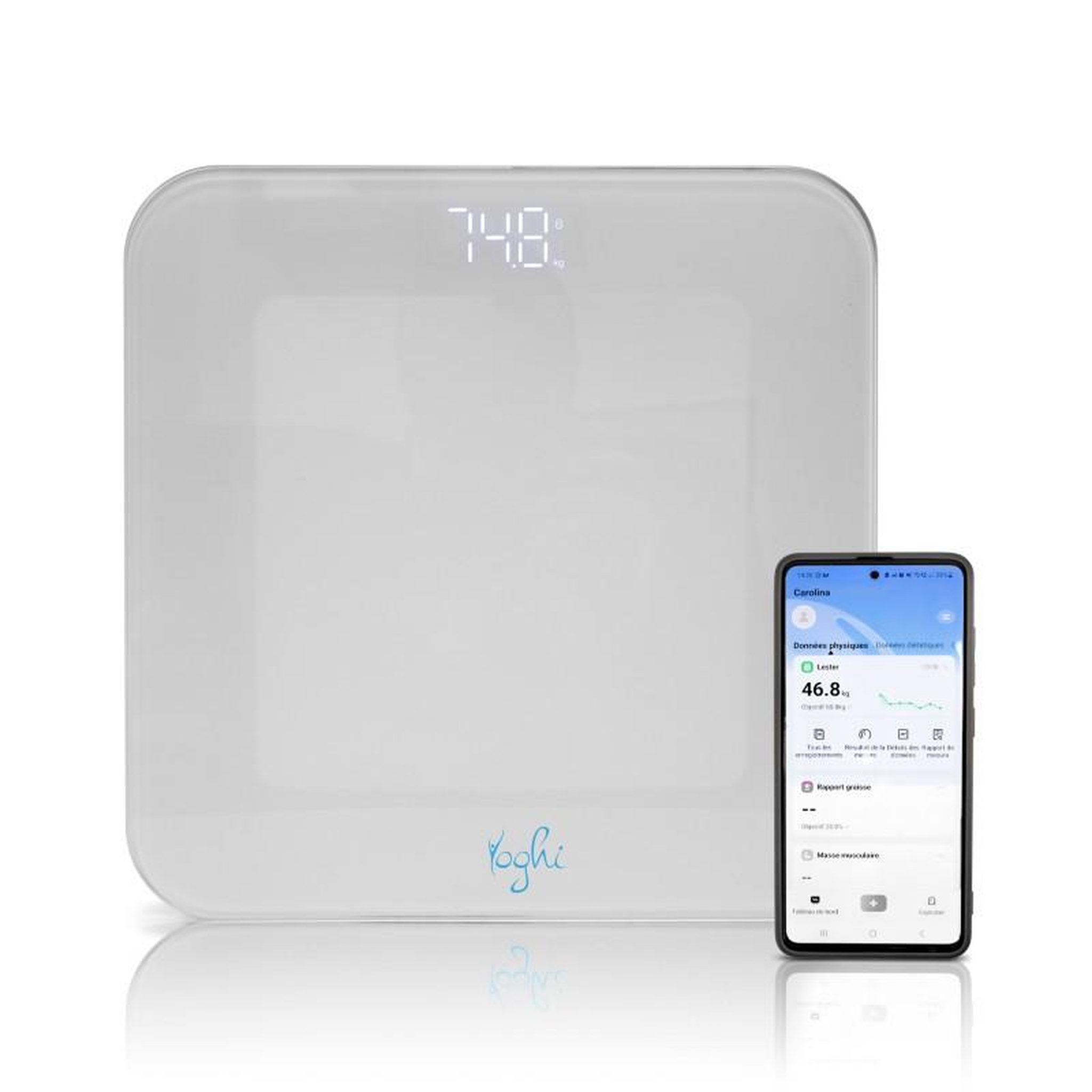 Voir la diapositive 1 : YOGHI Yoghi - i_fit_2_white - blanc - pèse-personne connecté - 180 kg - app dédiée