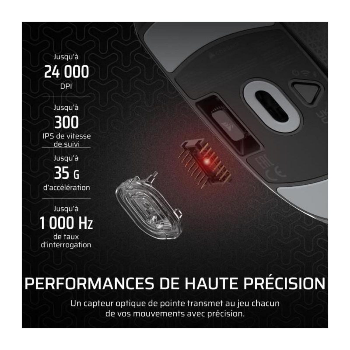 Corsair Souris Gaming Sans Fil - CORSAIR - M55 Wireless - Noire, Symétrique