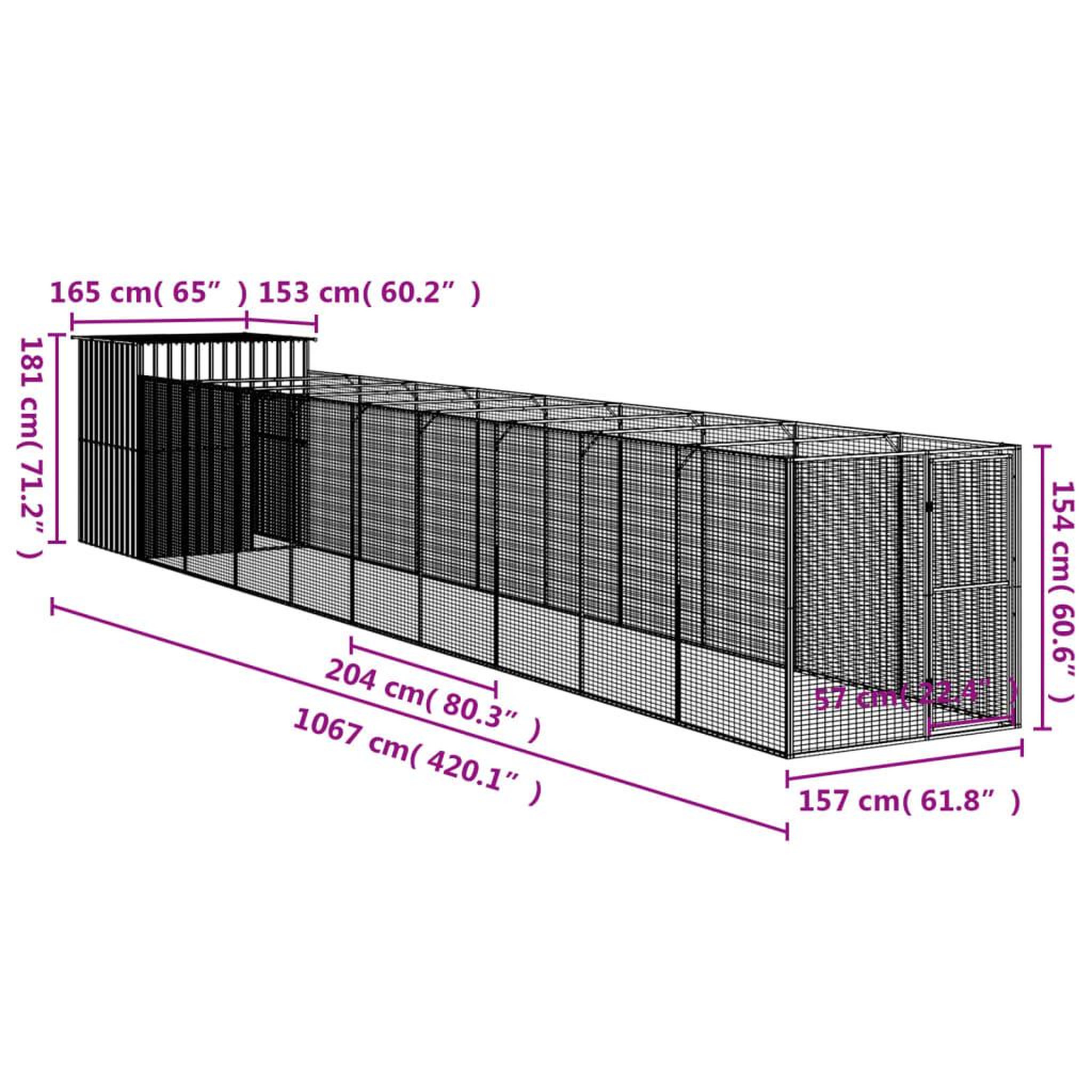 Voir la diapositive 6 : VIDAXL Niche pour chien avec cour gris clair 165x1067x181 cm