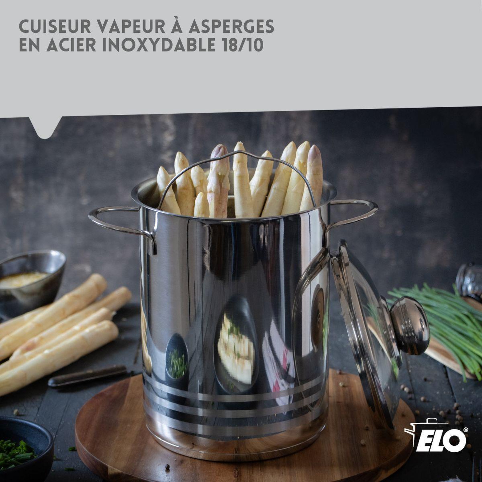 Voir la diapositive 2 : ELO Cuiseur à asperges inox avec couvercle 4 litres elo brillant