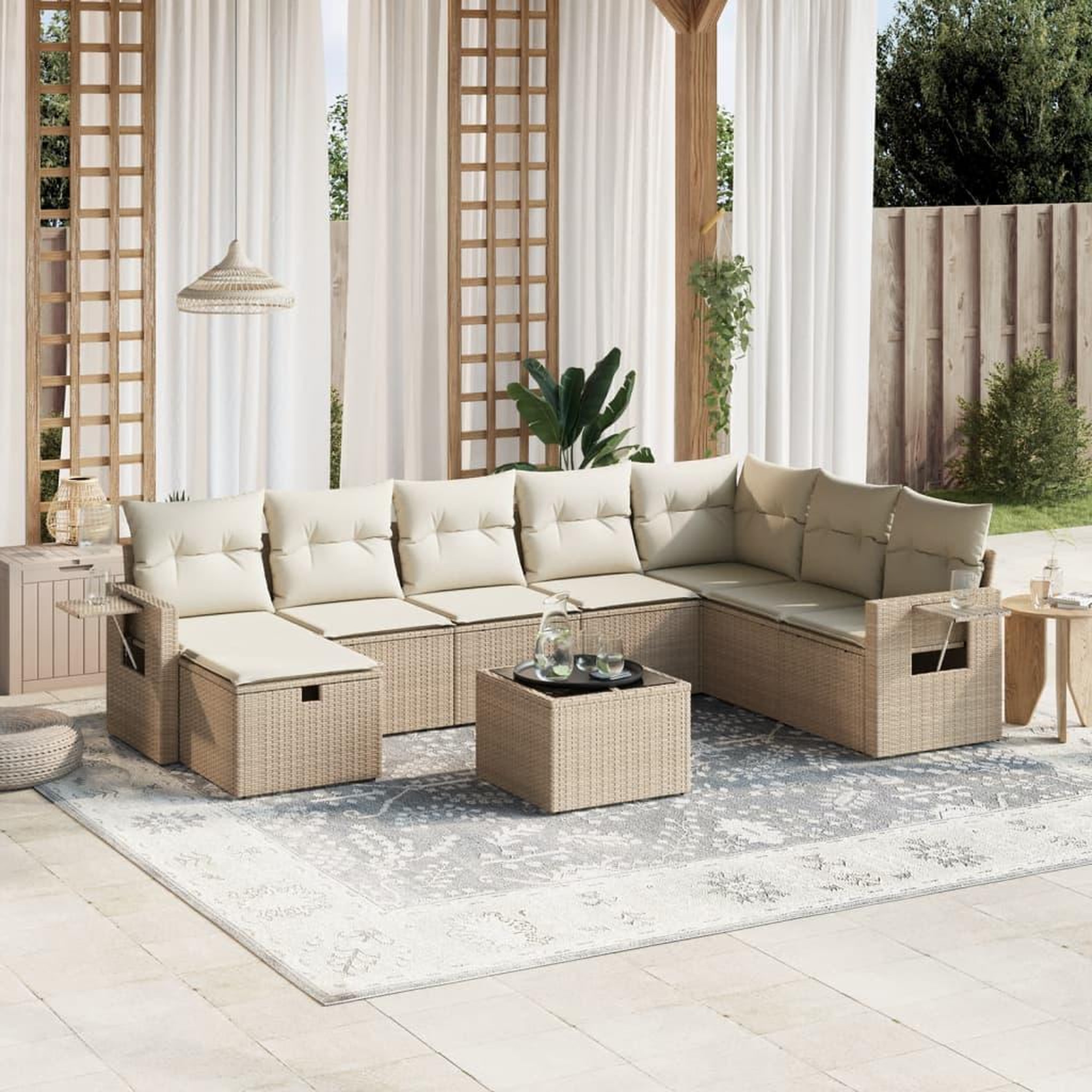 VIDAXL Salon de jardin avec coussins 9 pcs beige resine tressee
