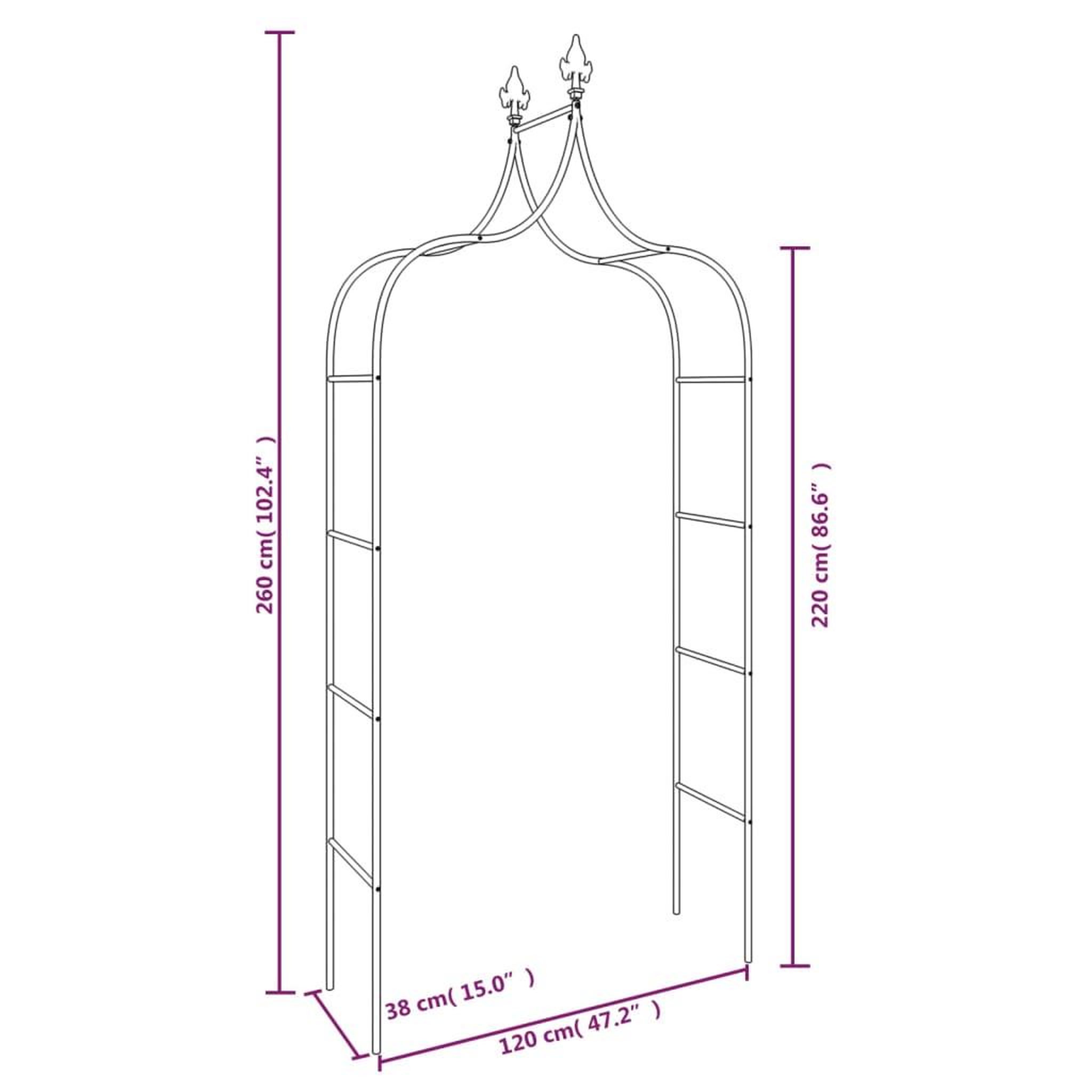 Voir la diapositive 6 : VIDAXL Arches de jardin 2 pcs Noir 120x38x260 cm Acier