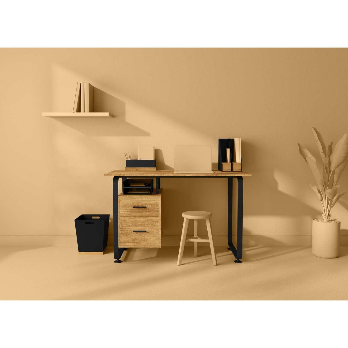 FIVE Bureau avec caisson en bois - Marron