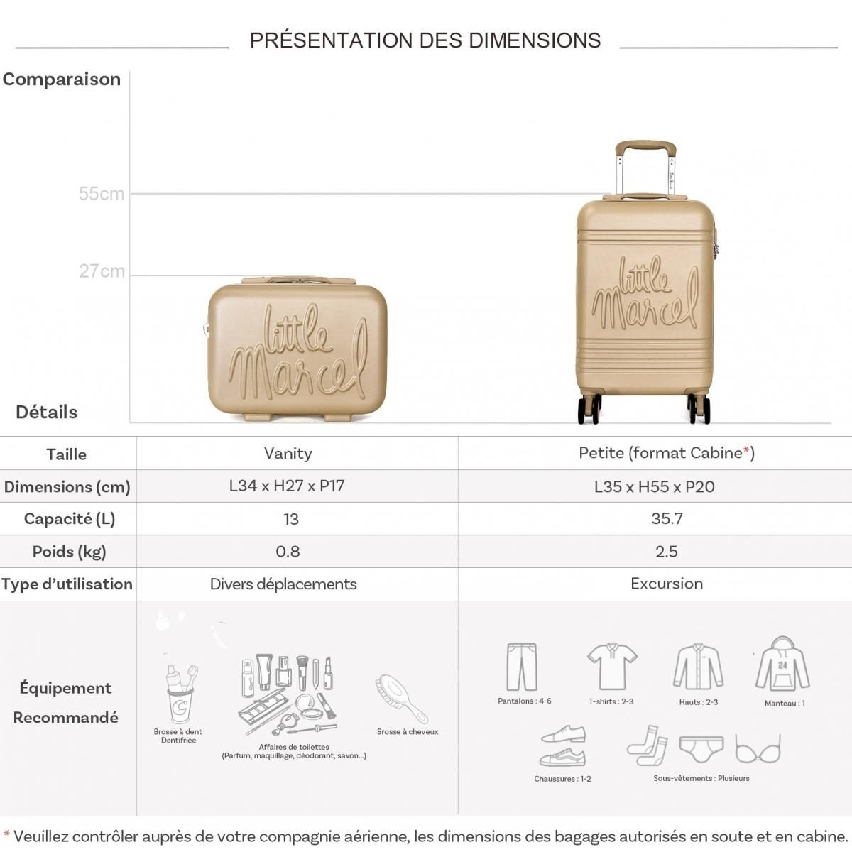 Little Marcel Lot valise cabine 55cm plus un vanity rigide