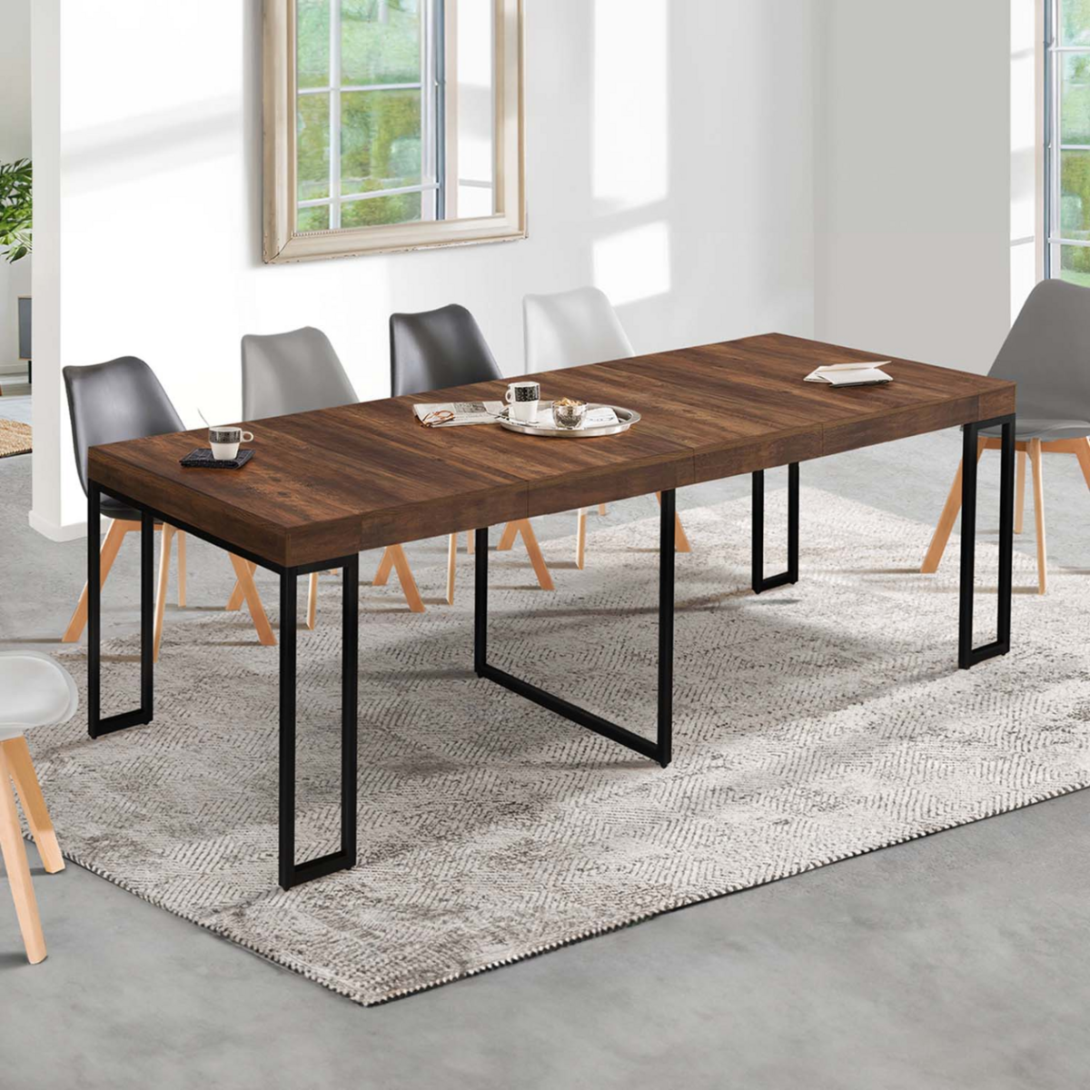 ID MARKET Table console extensible TORONTO 10 personnes 235 cm bois foncé design industriel