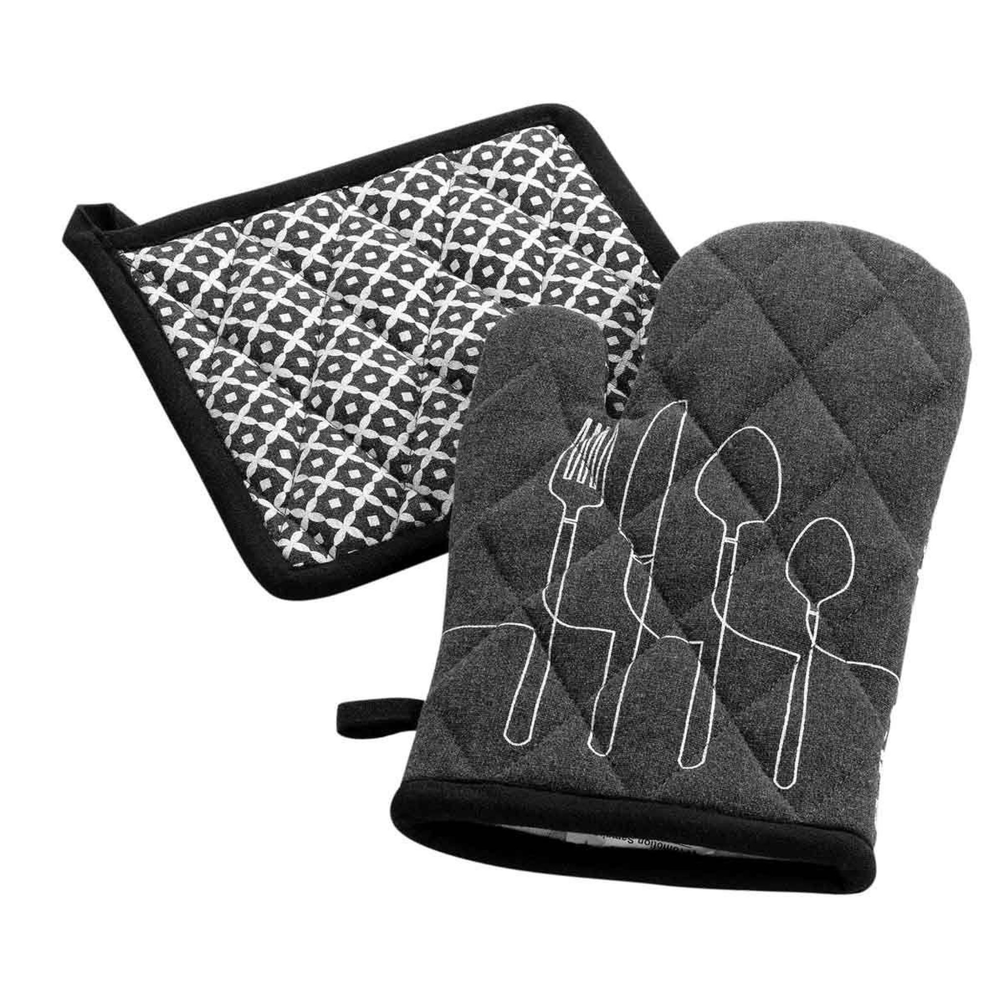 Douceur d'Intérieur Gant & manique coton  cuisiline  28cm anthracite