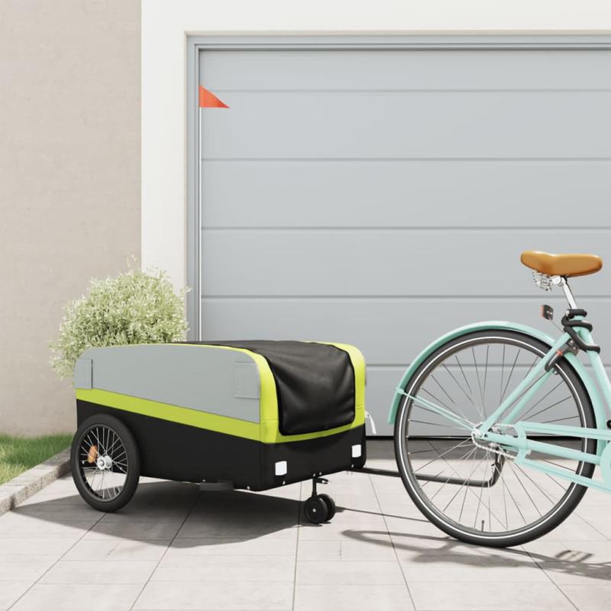 VIDAXL Remorque de vélo noir et vert 45 kg fer