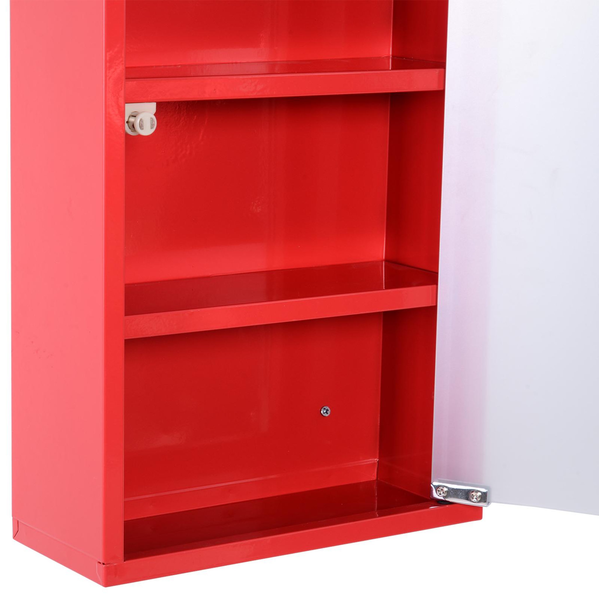 Voir la diapositive 5 : HOMCOM Armoire à pharmacie 3 étagères 4 niveaux verrouillable porte verre trempé dépoli logo croix 30l x 12l x 60h cm acier inox rouge
