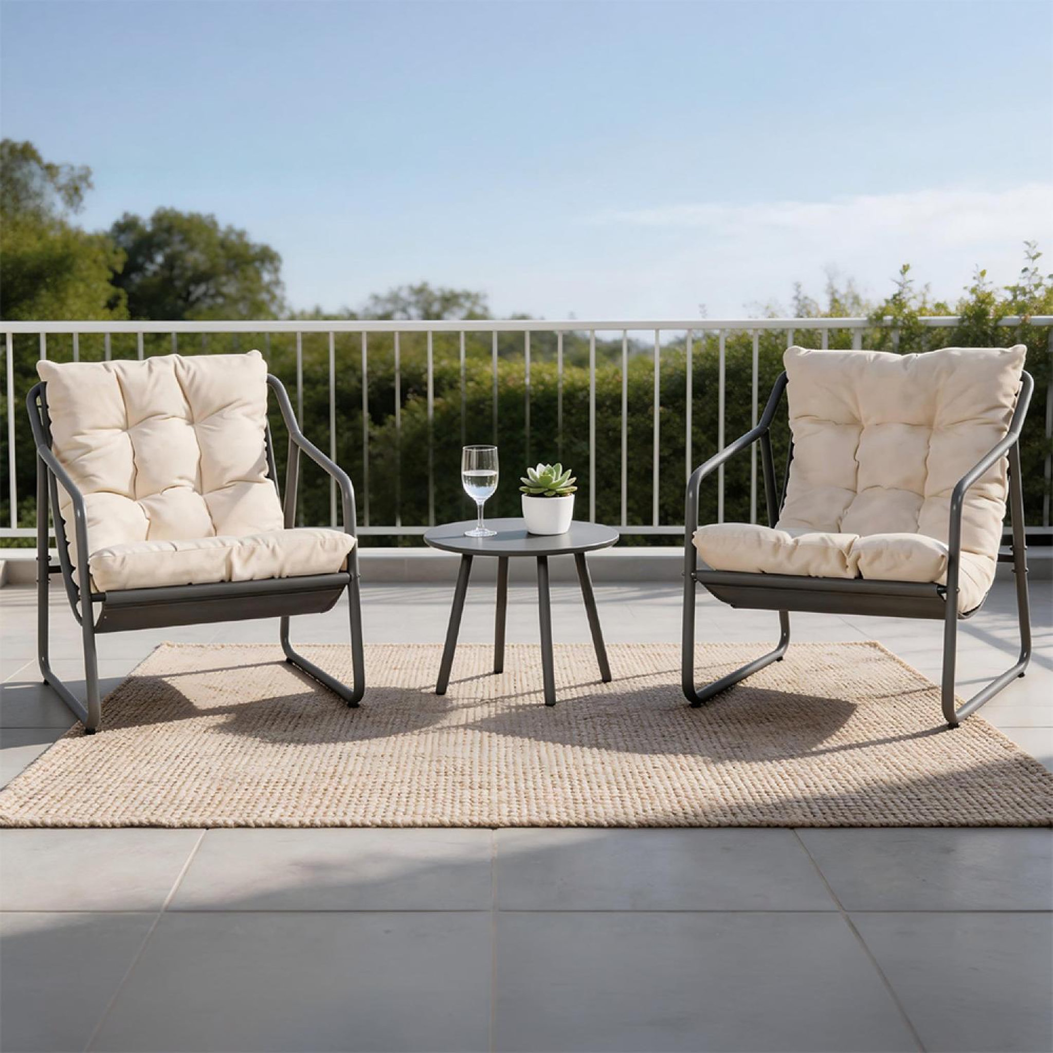 Voir la diapositive 2 : CONCEPT USINE Ensemble de jardin 2 fauteuils gris avec table basse atrani